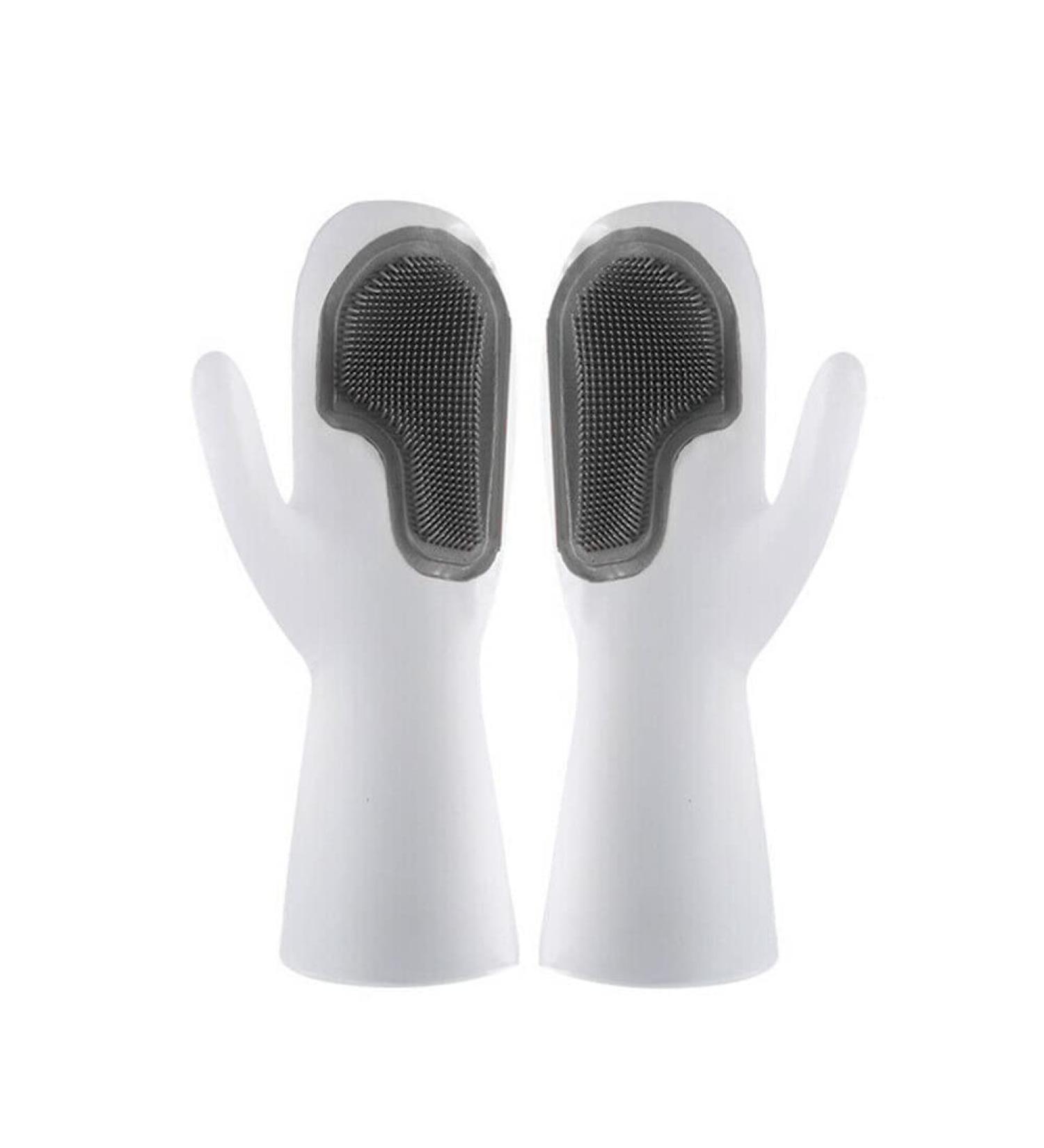 Magic Dish Washing Gloves Silicone Rubber Cleaning Brush Scrubber Kitchen Accessories (Grey) - Buy Online on GoSupps.com