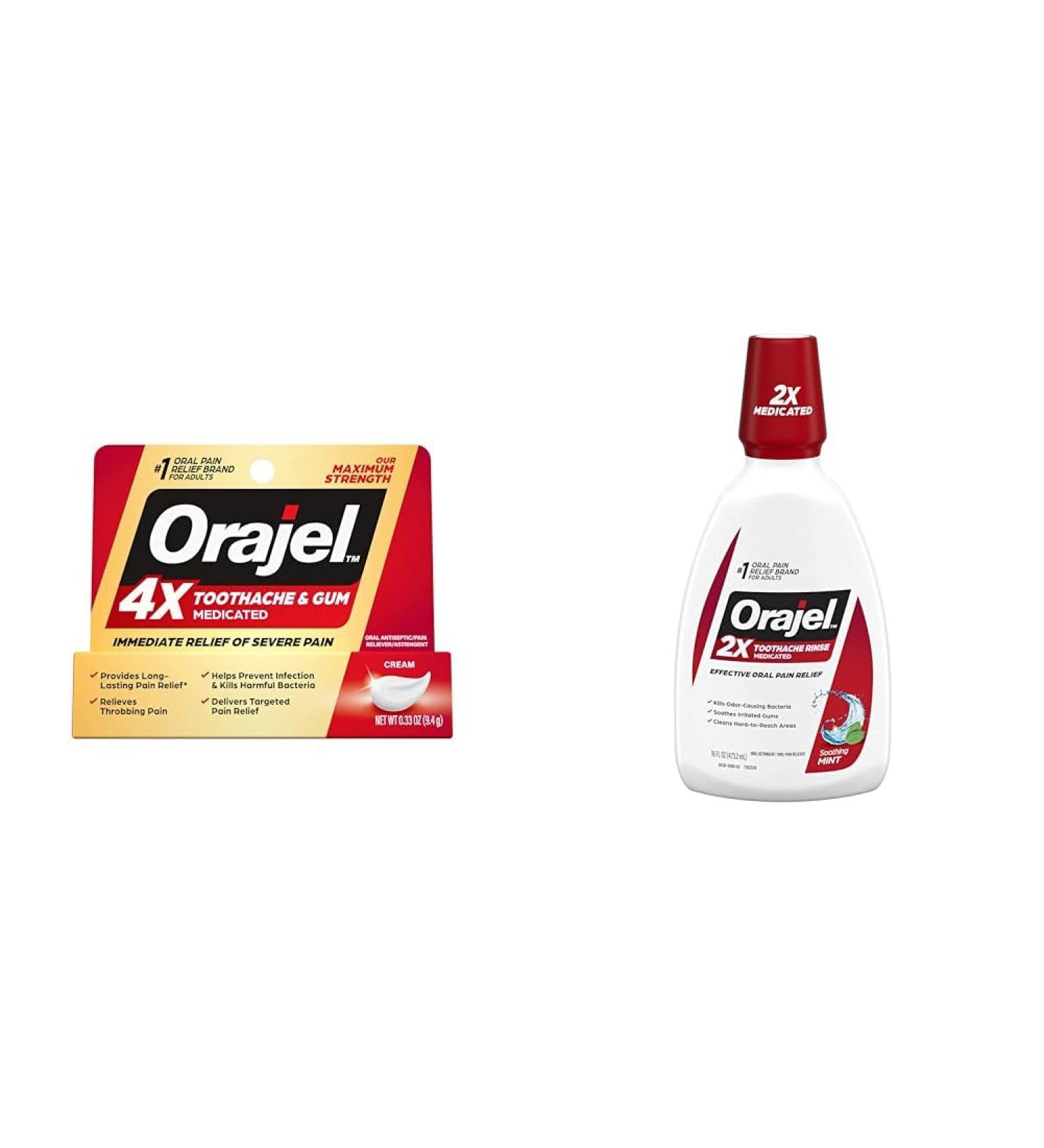 Orajel 4X for Toothache & Gum Pain: Severe Cream Tube 0.33oz- from Oral Pain Relief Brand & Toothache Rinse Analgesic Astringent Soothing Mint 16 fl oz - Buy Online on GoSupps.com