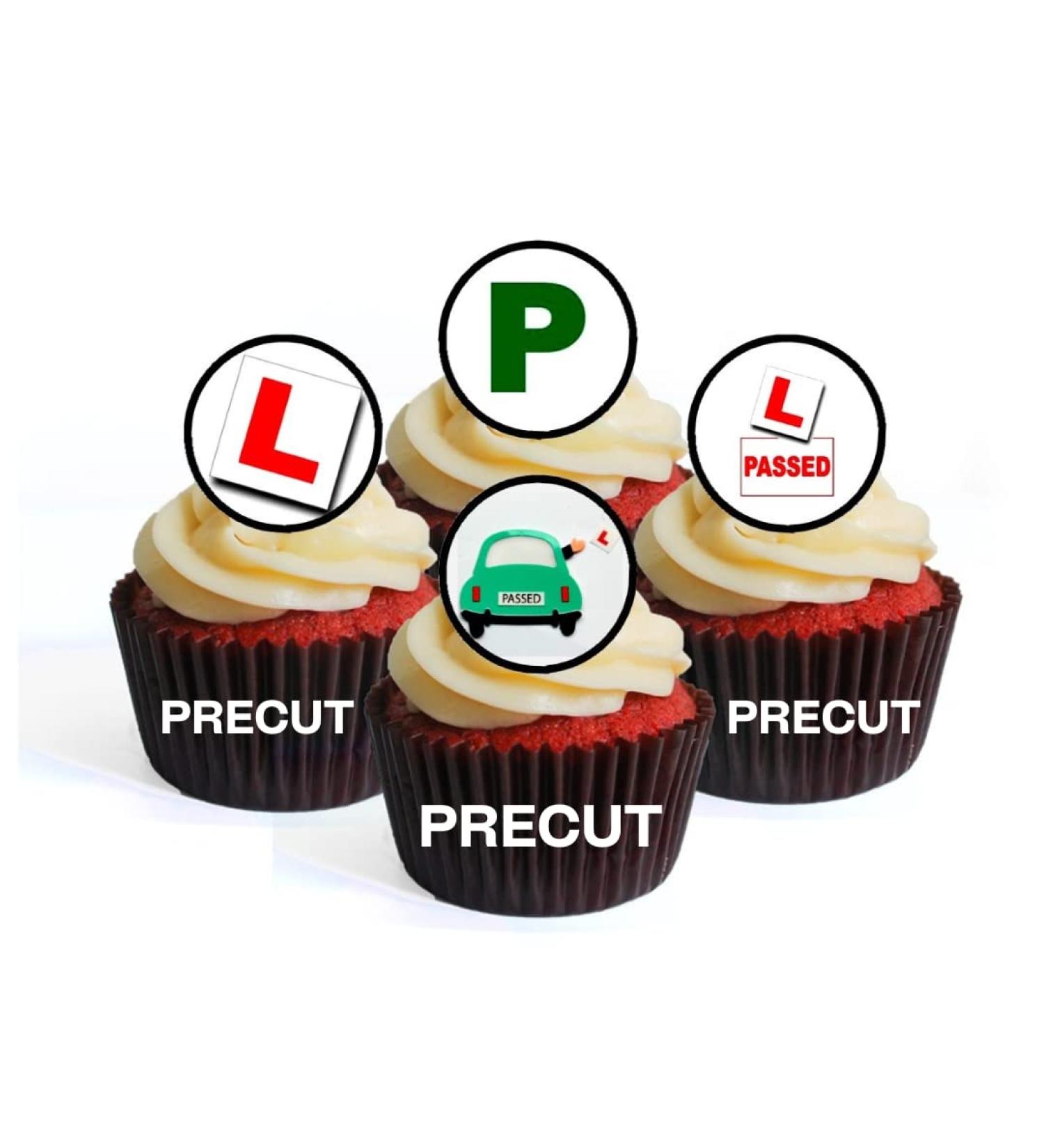 24 PRECUT Learner Driver Pass Edible Cupcake Toppers Driving Test Cupcake Toppers - wafer card disc cake decorations STAND UP - Buy Online on GoSupps.com