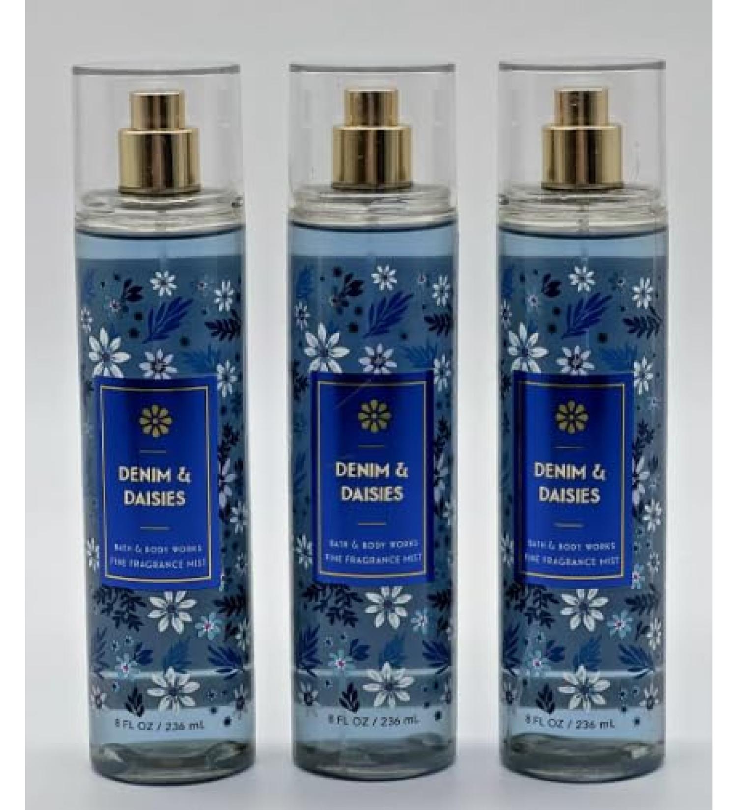 BBW Bath & Body 3 Pack FINE FRAGRANCE MIST 8 fl oz / 236 mL (Packaging may Vary) (DENIM & DAISIES)