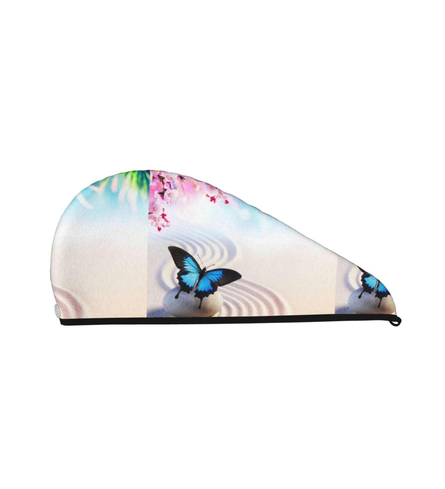 Hair Towel Wrap | Quick Drying Hair Turban with Button | Butterfly in Blossoms Zen Design - Buy Online on GoSupps.com