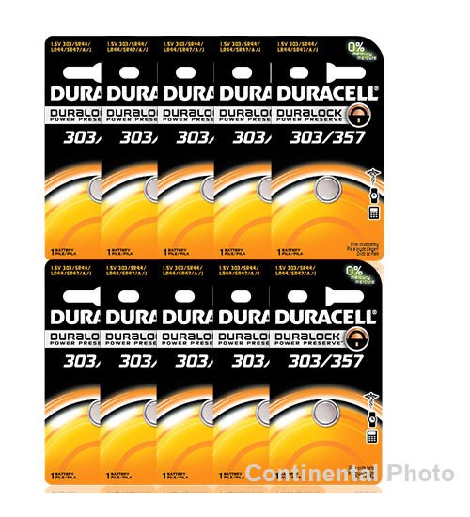 50 Duracell 357 303 A76 PX76 SR44W/SW LR44 AG13 Silver Oxide Battery