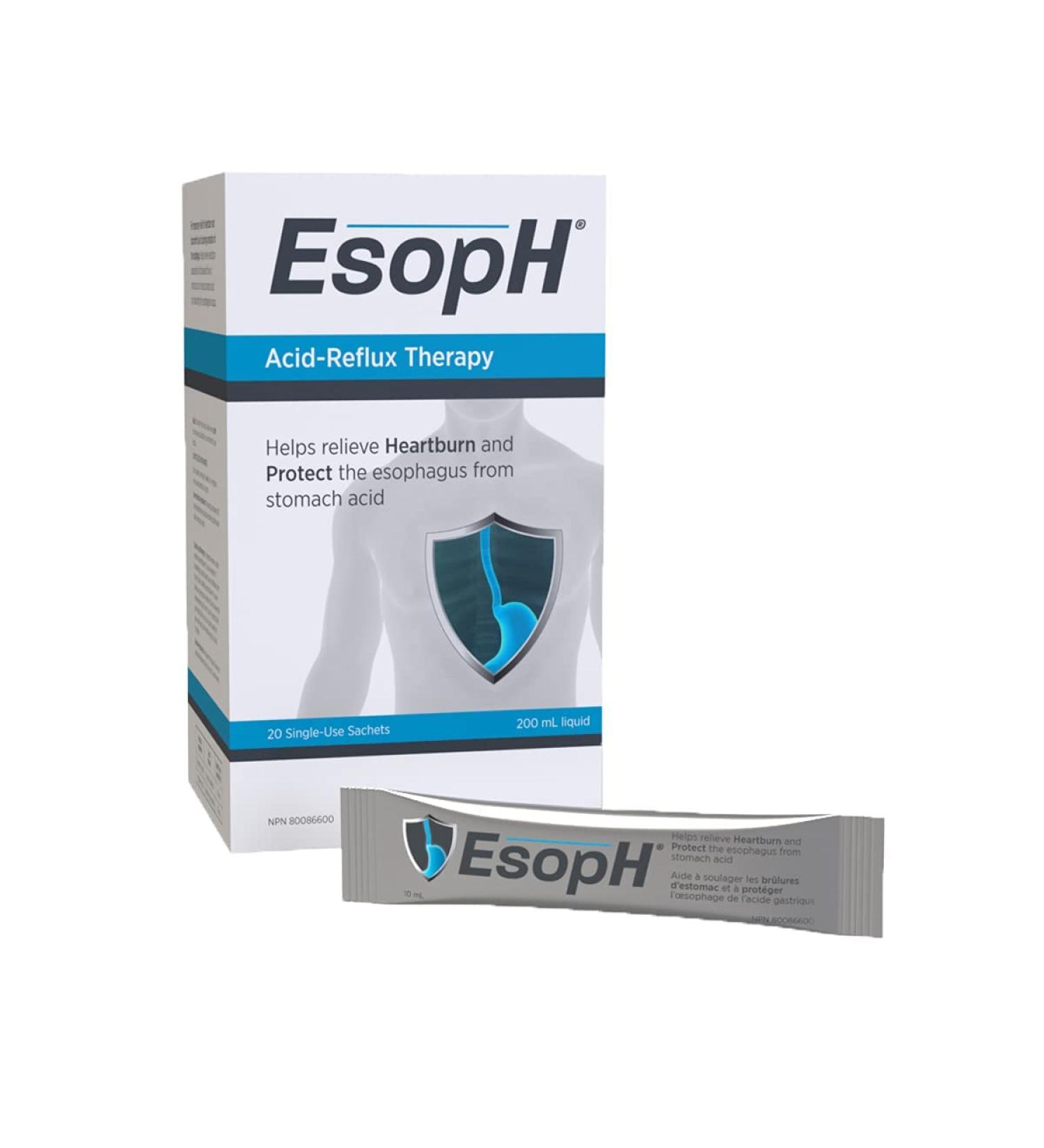 EsopH Acid Reflux Relief | Effective Heartburn Symptom Relief & Esophagus Protection | Single Dose Liquid Gel Stick | 10ml Sachet 20 Pack - Buy Online on GoSupps.com