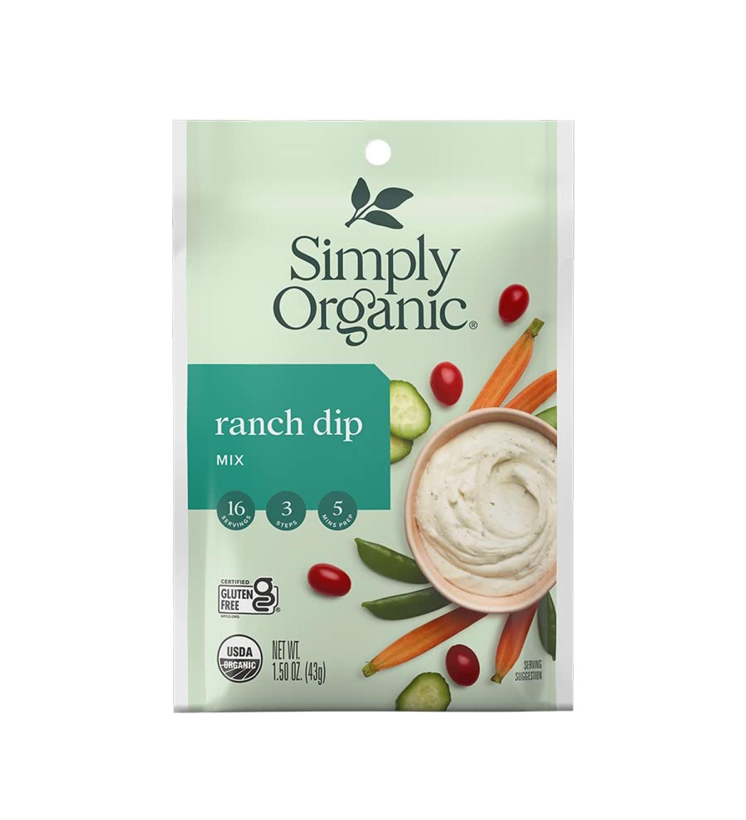 Simply Organic Ranch Dip, Certified Organic, Gluten-Free | 1.5 oz | Pack of 3