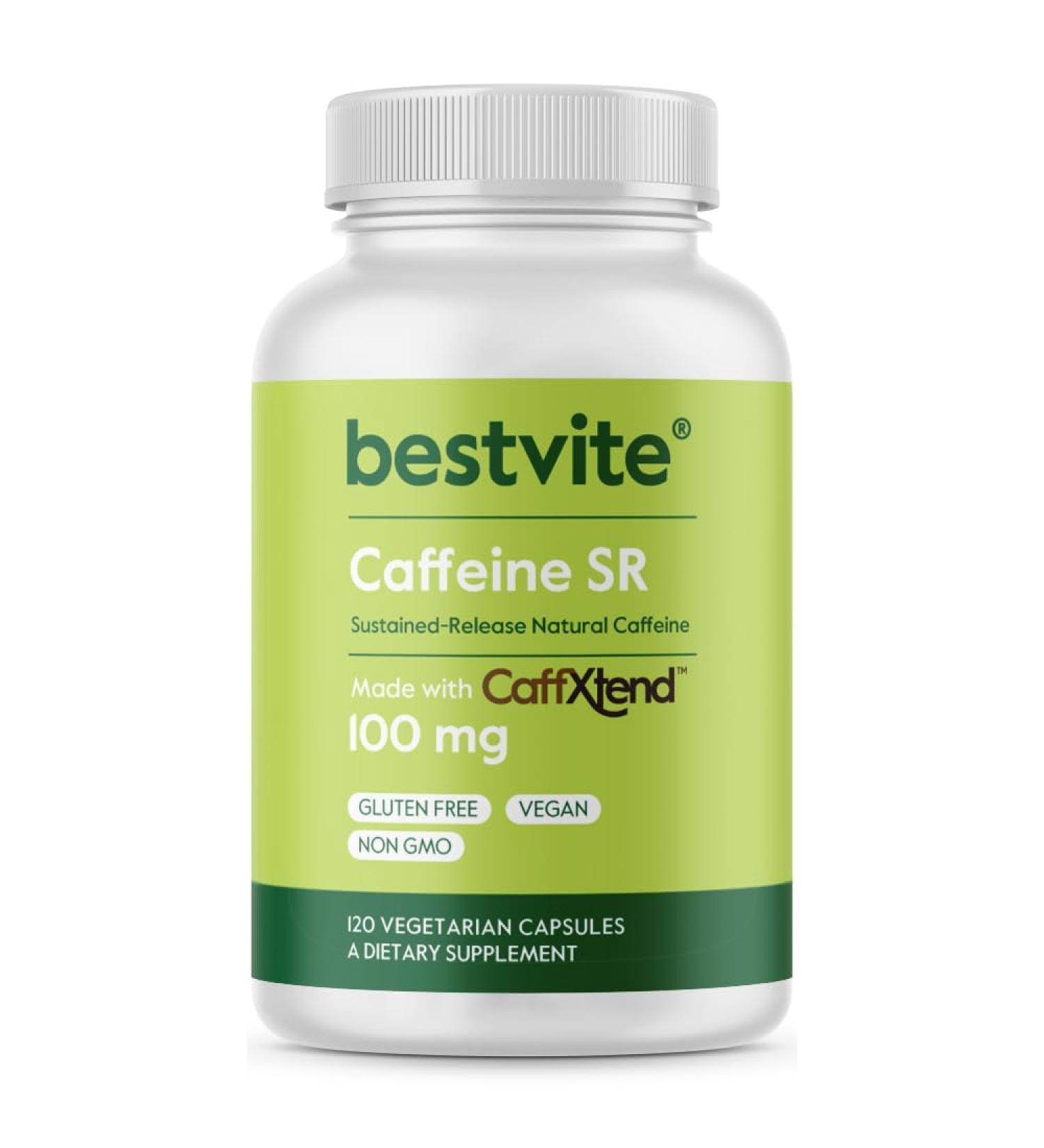 Bestvite Caffeine 100mg SR Capsules - Vegan Non-GMO Gluten-Free - 120 Natural Sustained Release Caffeine Pills for Energy & Focus - Buy Online on GoSupps.com