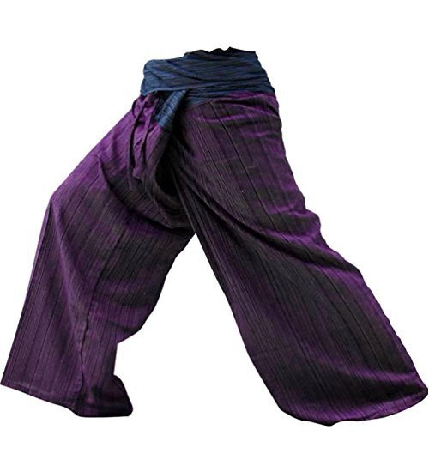 MEMITR Original Thai Fisherman Pants, Perfect for Yoga, Martial Arts, Pirate, Medieval, Japanese Samurai Pantalones Plus Size Blue and Purple