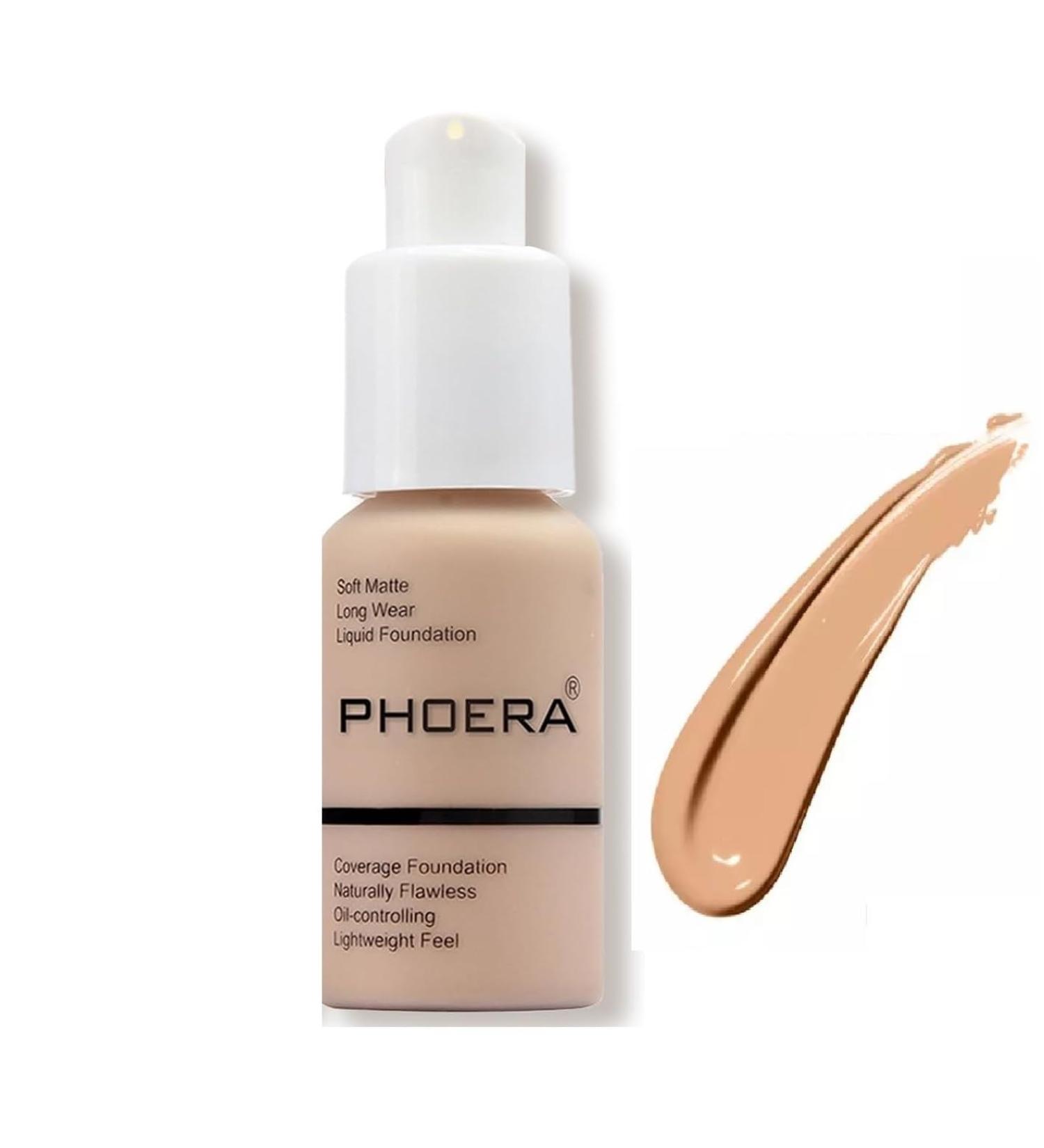 Phooera Fulll Coverage Liquid foundation Matte Finish Concealer Long wear 24hrs Oil Controlling Naturally Flawless Lightweigt Feel Buildable (104 BUFF BEIGE) - Buy Online on GoSupps.com