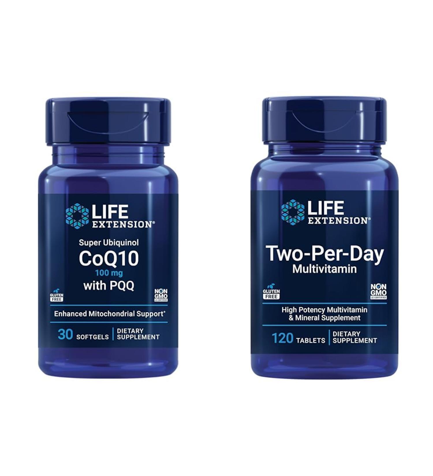 Life Extension Super Ubiquinol CoQ10 100mg 30 Softgels Cellular Energy Support Bundle with Two-Per-Day High Potency 120 Tablet Multivitamin - Buy Online on GoSupps.com