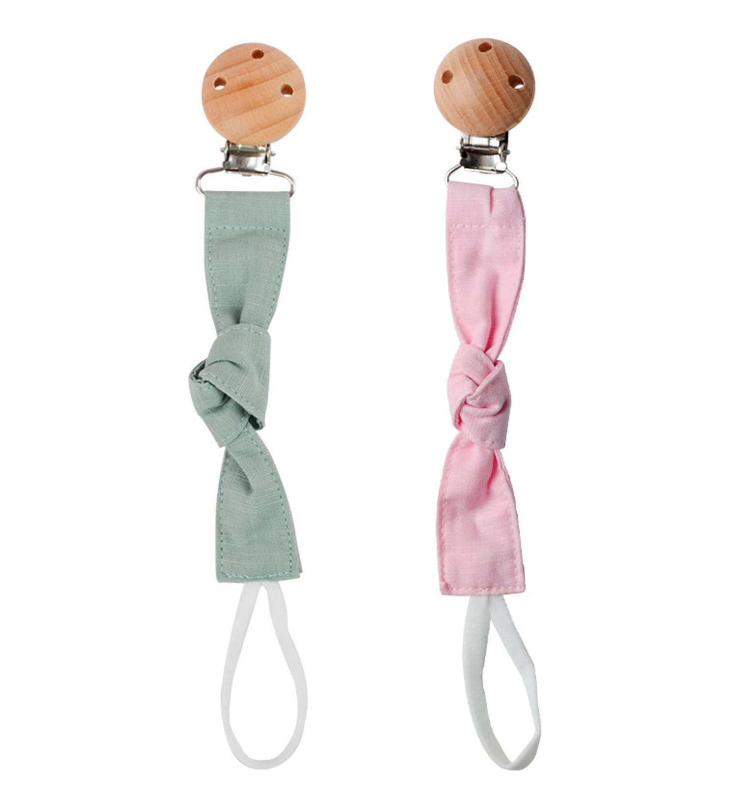 Personalized 2-Part Pacifier Chain for Boys & Girls | Cotton Baby Pacifier Clip | Customized Name | Green & Pink Design - Buy Online on GoSupps.com