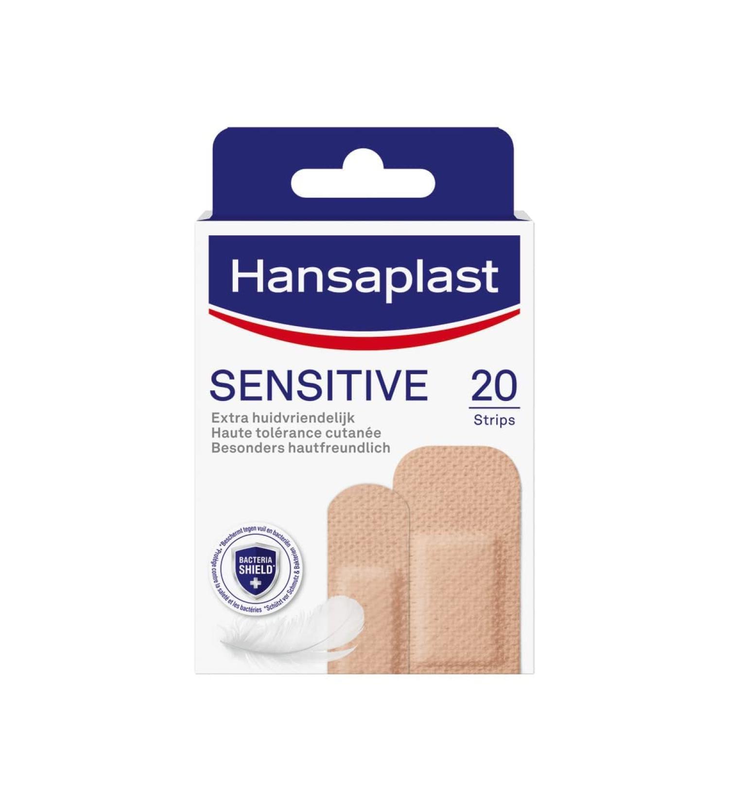 Hansaplast Sensitive Skin Tone Plaster Light - 20 Hypoallergenic Strips with Bacteria Shield - Skin-Friendly & Painless Wound Care - Buy Online on GoSupps.com