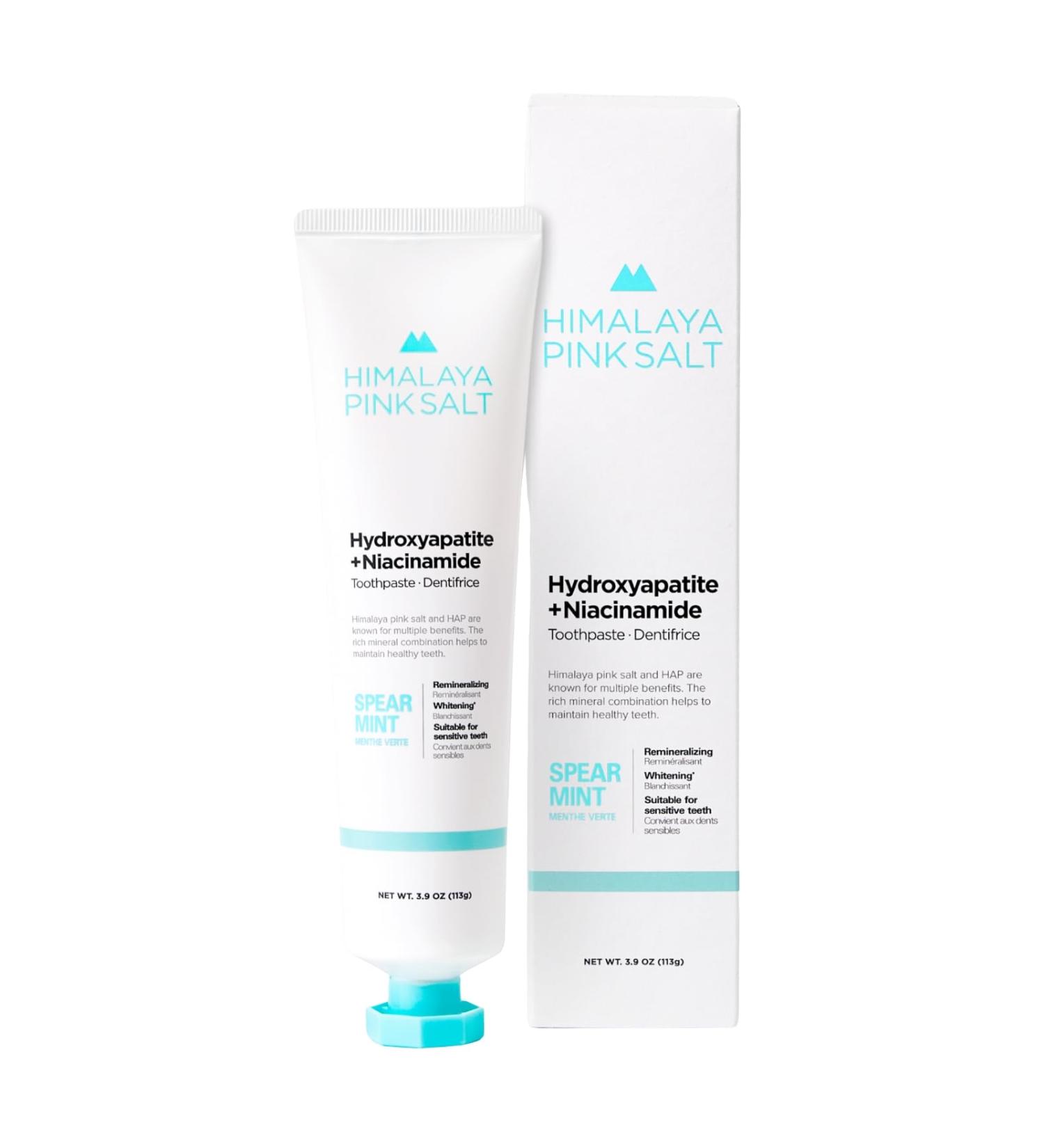HIMALAYA PINKSALT Fluoride Free Hydroxyapatite Toothpaste with Niacinamide, Helps Remineralize, Appropriate for Sensitive Teeth, Teeth Whitening - for Adult, Kids Oral Care - Spearmint Flavor, 3.9 oz 3.9 Ounce (Pack of 1) - Buy Online on GoSupps.com