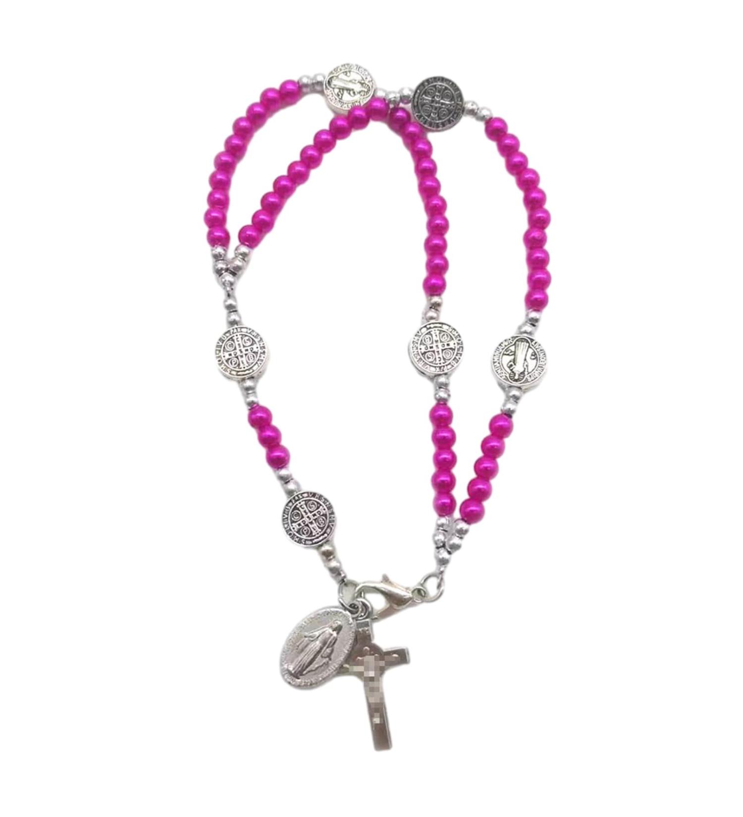 Oralgo Catholic Cross Finger Chain Bracelet - Double-Aged Art Pearls Rosary Wrist Chain for Women & Girls - Imitation Pearls - Buy Online on GoSupps.com