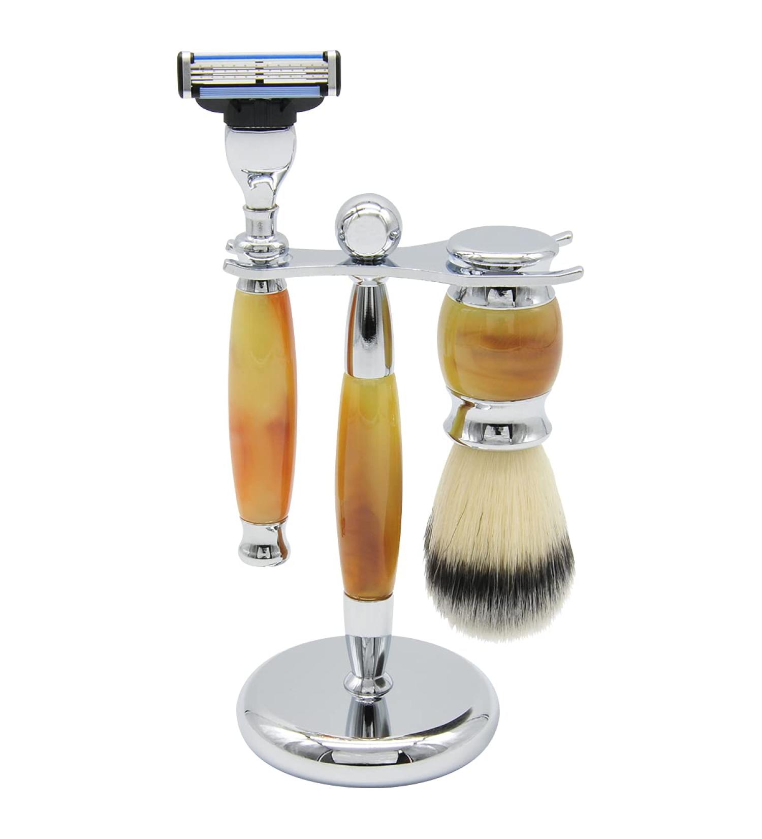 Union Razors SS1 Three Piece Shave Kit - Tiger Eye Razor Shaving Brush & Stand - Luxurious Brown Shaving Set for Men - Buy Online on GoSupps.com