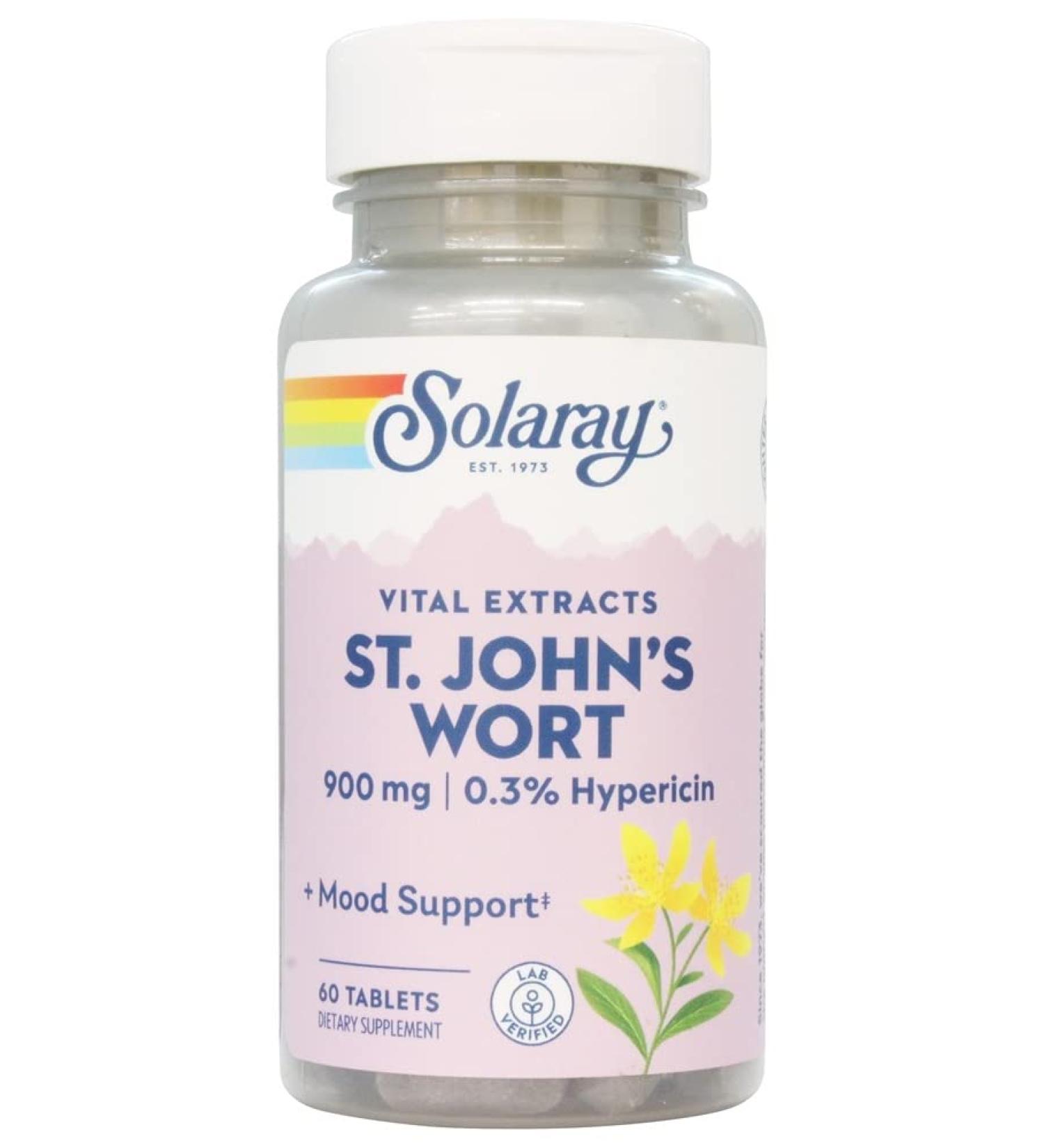 Solaray St. John's Wort 900mg - 60 Tablets | Guaranteed Potency | One Daily - Buy Online on GoSupps.com