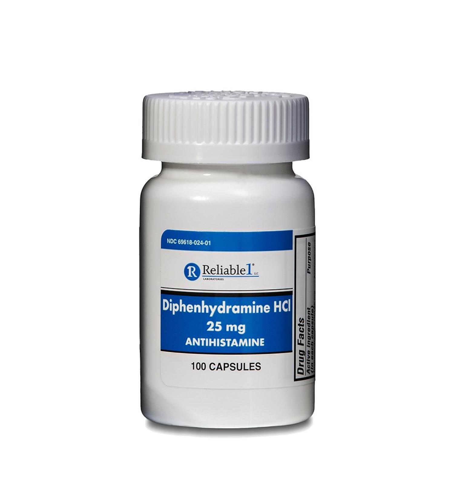Diphenhydramine 25mg Generic Allergy Medicine Antihistamine - 200 Capsules (2 Bottles) - Buy Online on GoSupps.com