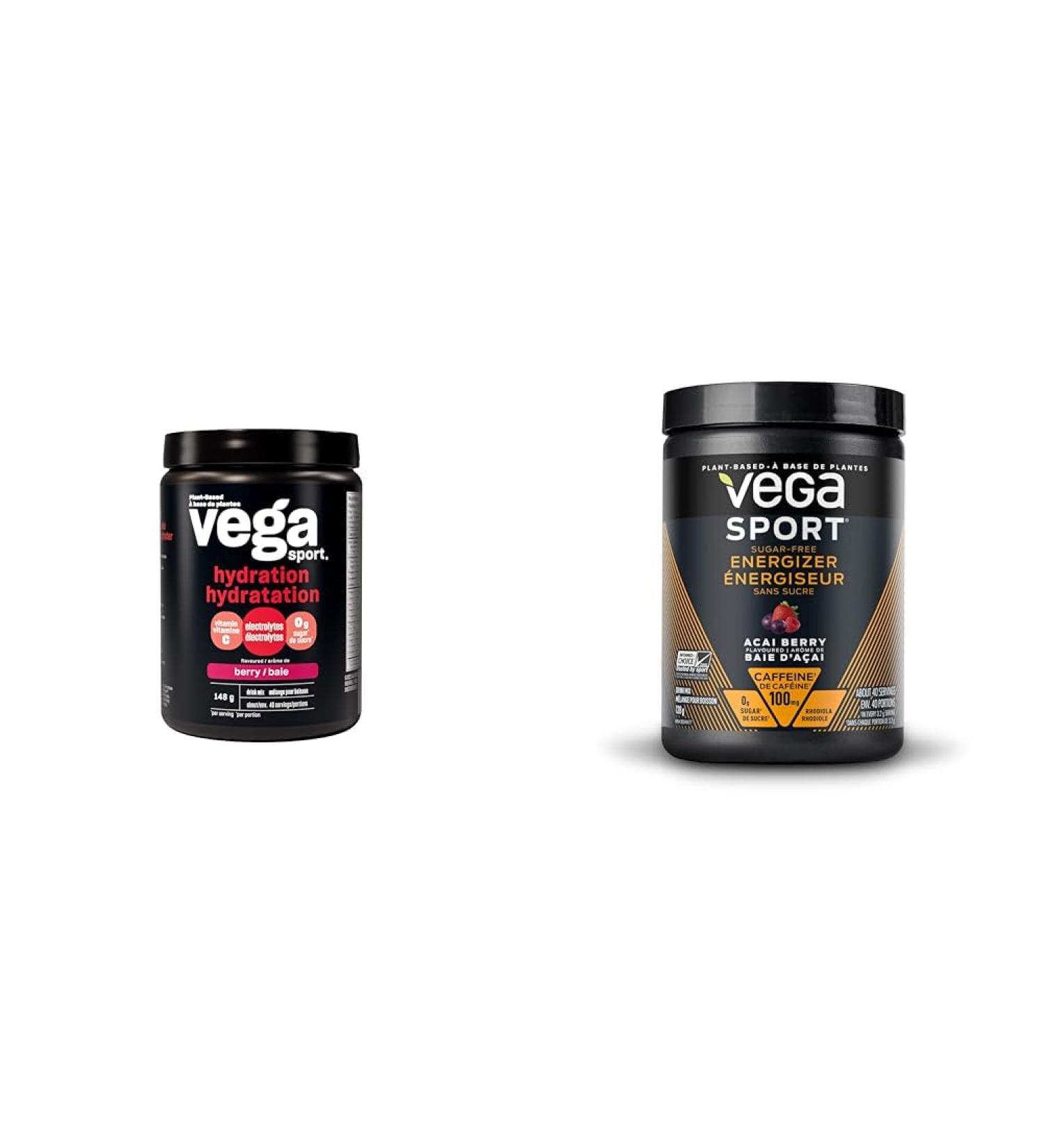 Vega Sport Hydration Electrolyte Powder Berry + Vega Sport Sugar Free Pre-Workout Energizer Berry Bundle Powder + Energizer Berry Berry 40 Servings (Pack of 1) - Buy Online on GoSupps.com