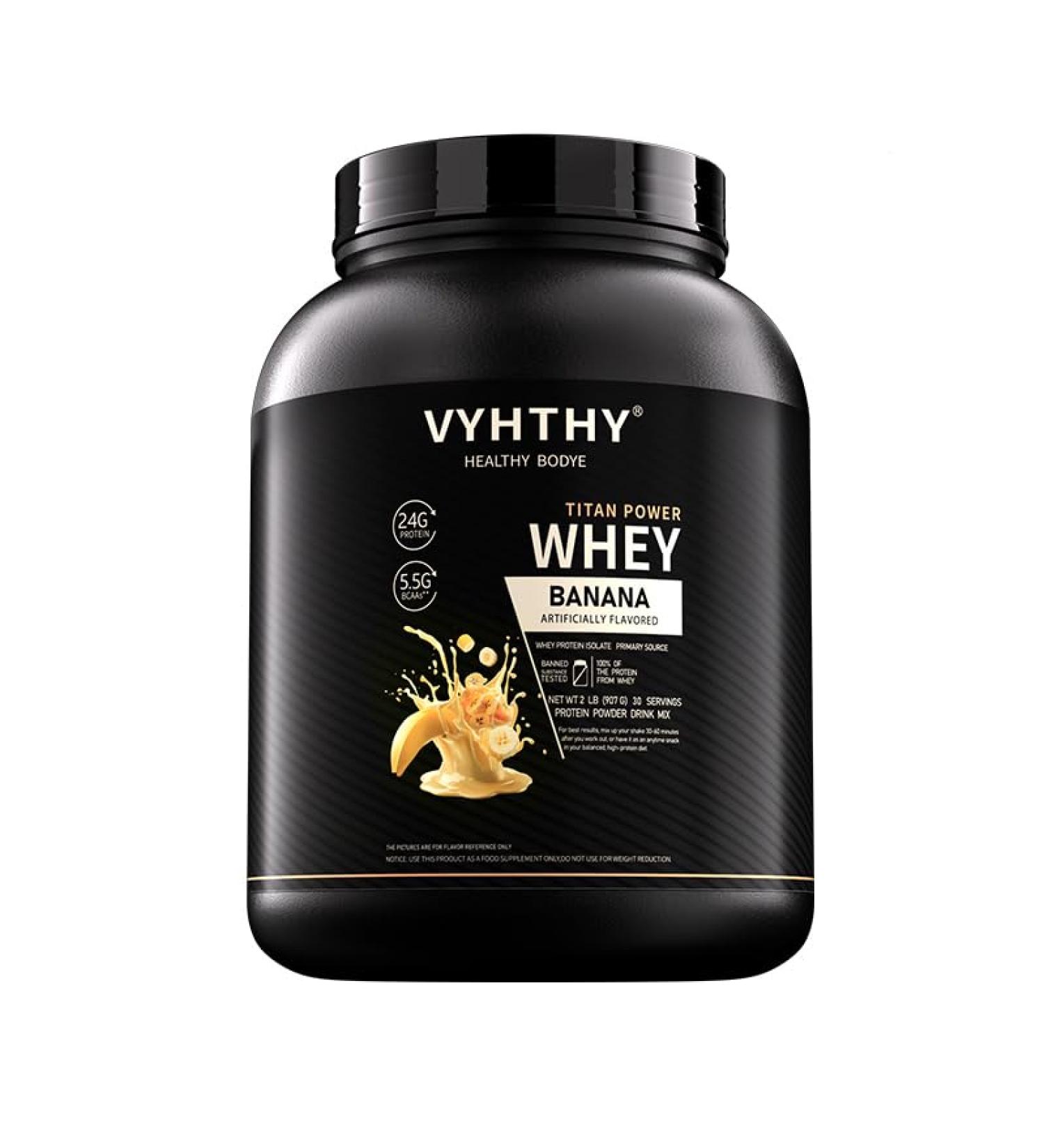 VYHTHY Banana Flavored Whey Protein Powder 24g Protein per Serving Fast-Absorbing Concentrated whey Protein Low Sugar Gluten-Free Natural Flavor 2 lbs/32 oz. - Buy Online on GoSupps.com