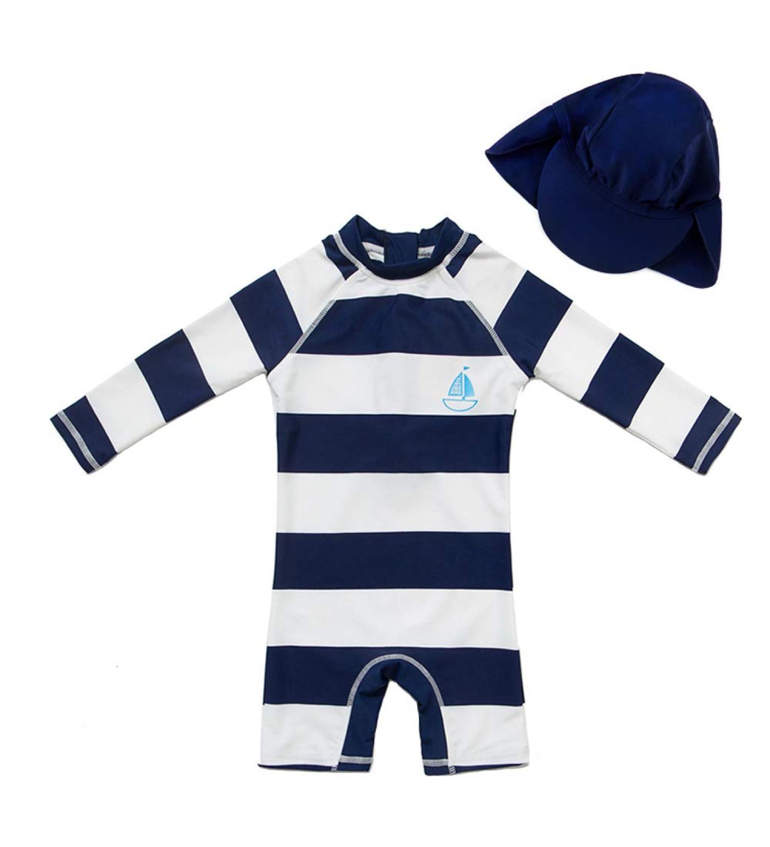 UPF 50+ Baby Girl One Piece Swimwear with Sun Hat | Toddler Swimsuits 2-3 Years Stripe | Sun Protection - Buy Online on GoSupps.com