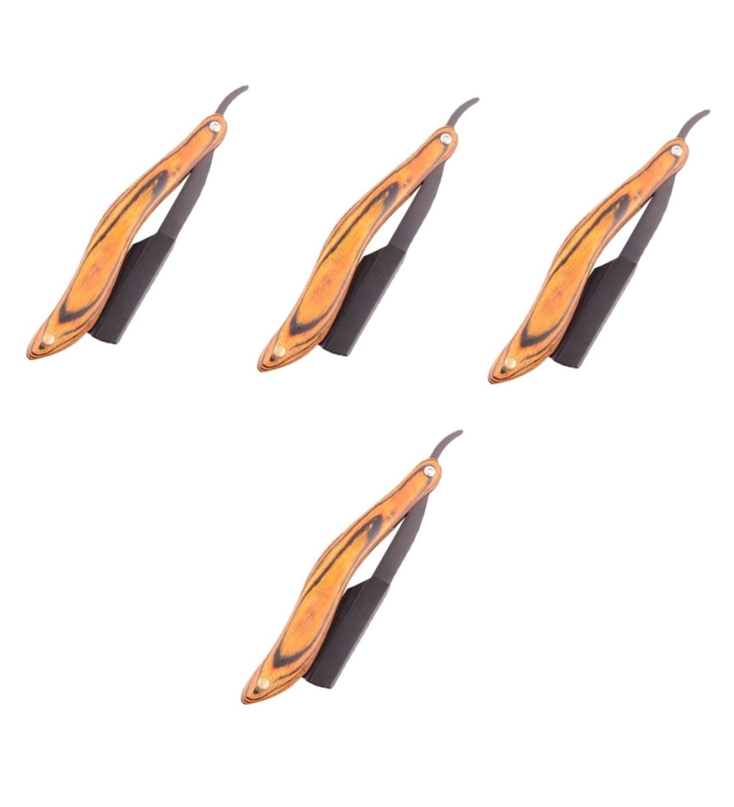 Beavorty 4pcs Folding Razor Set - Men's Straight Razors with Wooden Handles | Premium Manual Shaver & Knife Holder | Stainless Steel Blades for a Close Shave - Buy Online on GoSupps.com