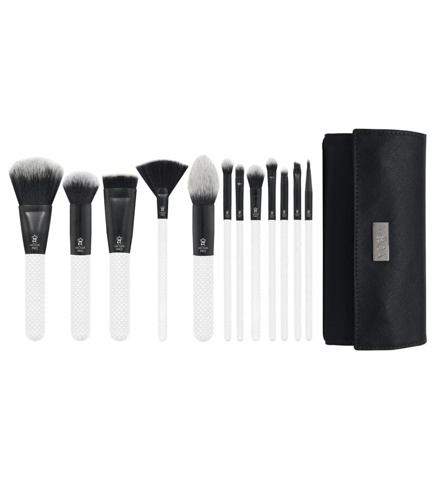 MODA Pro Full Face 13PC Makeup Brush Set - White | Travel Pouch Included | Perfect for Flawless Makeup Application - Buy Online on GoSupps.com