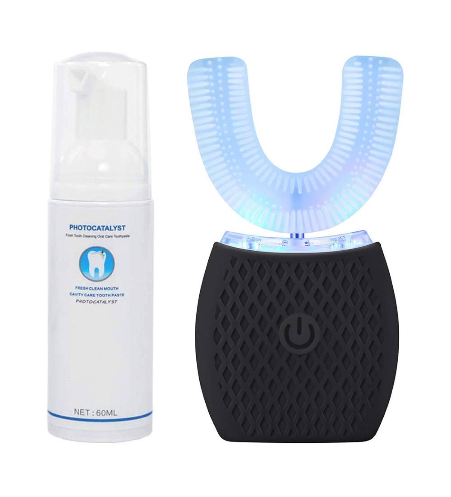 Lifrelex Ultrasonic Electric Toothbrush 360 Mouth Cleansing with LED Light - Hands Free U-Shaped Toothbrush, Black - Buy Online on GoSupps.com