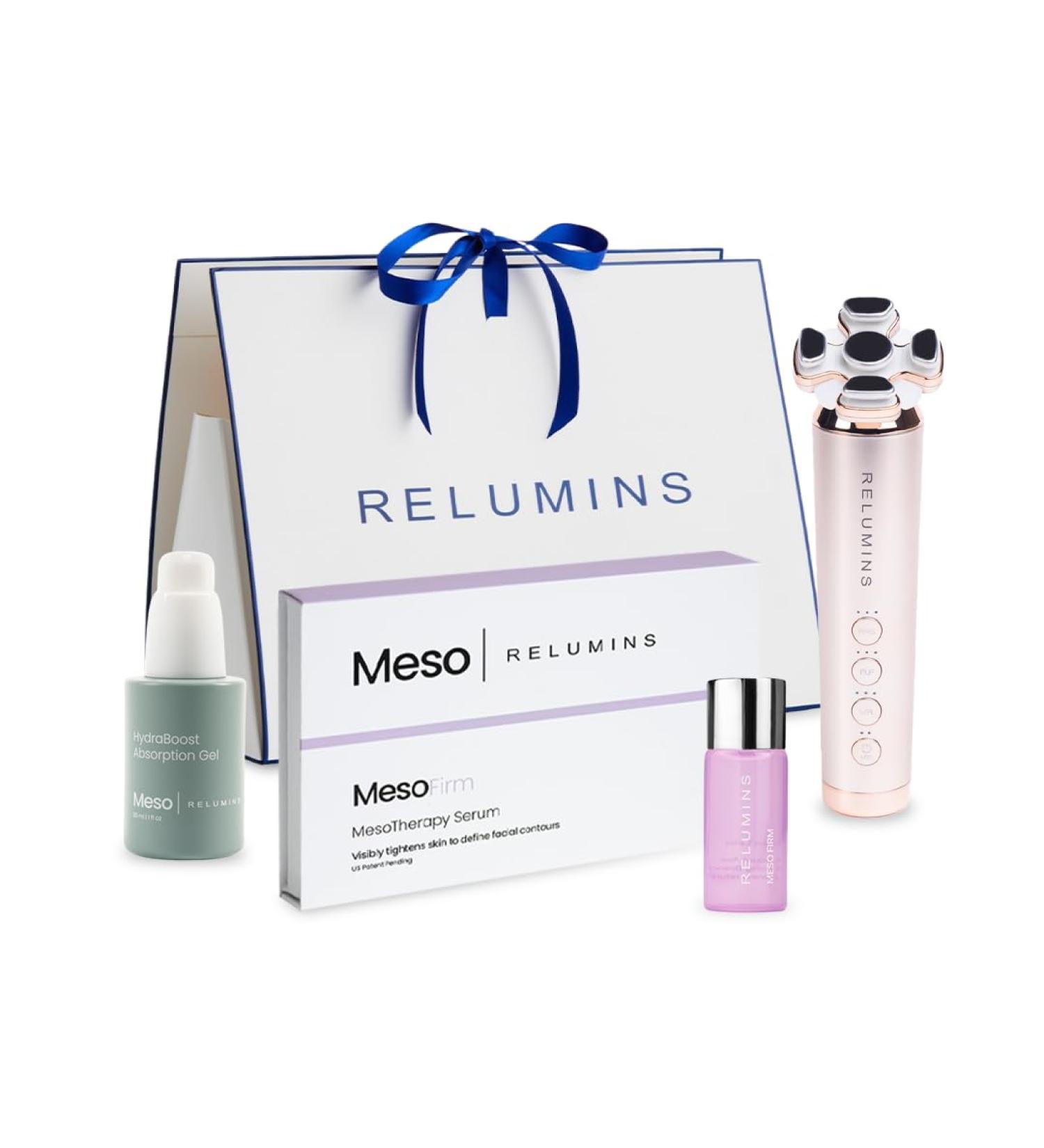 Relumins Ultimate Skin Tightening Self-Care Complete Set Five Meso Firm Serums RadiantWave Device Facial Massage Tool & Absorption Gel - Hydration Firming Daily Skincare Bundle Gift for Women - Buy Online on GoSupps.com