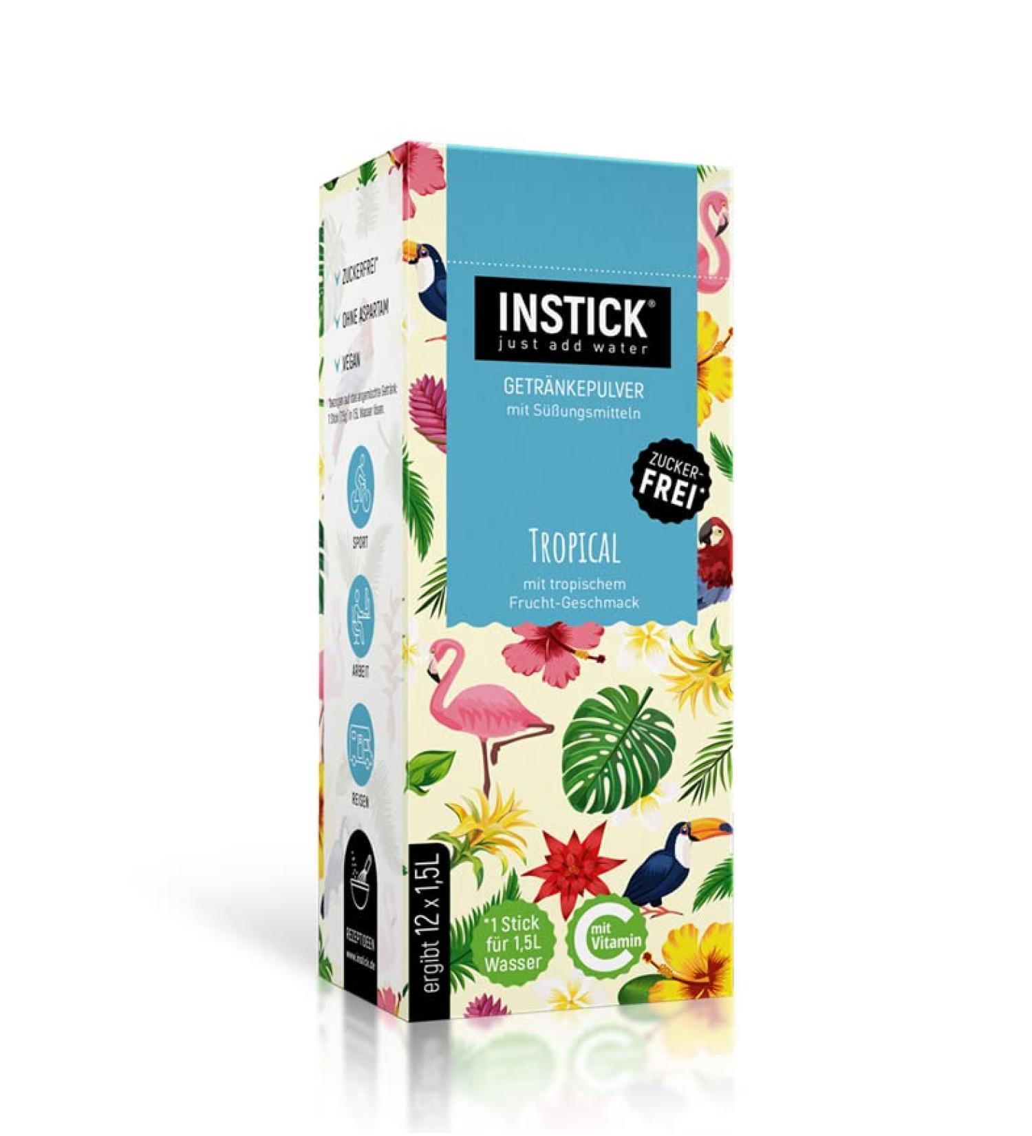 Intick Sugar-Free Instant Drink Tropical - 12x1.5L | Vegan Low Calorie Vitamin C Flavored Beverage Powder - Buy Online on GoSupps.com