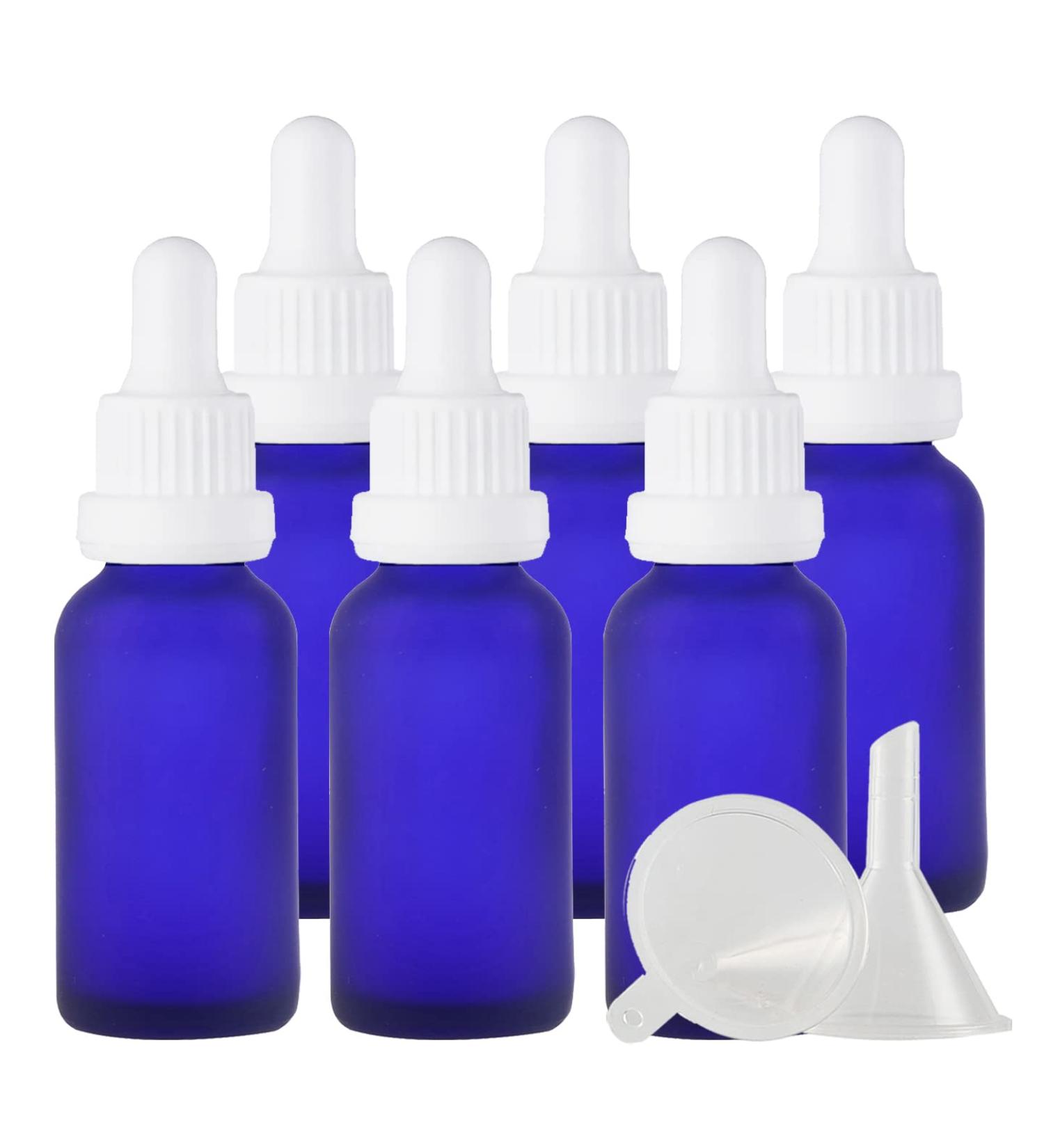 Zeoabsy 6 Pieces 30ml Frosted Blue Glass Pipette Bottles - Essential Oil Drip Bottles with White Lock Ring for Aromatherapy - Empty Clear Glass Bottles - Buy Online on GoSupps.com