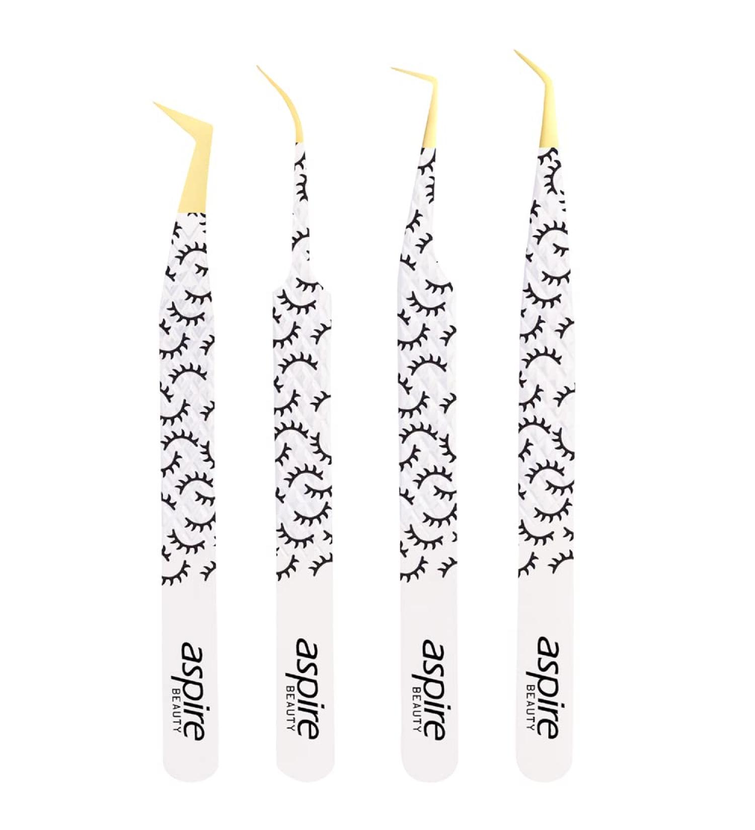 Aspire Beauty 4pcs Professional Nano Fiber Tip Printed Eyelash Extension Tweezers - Premium Japanese Stainless Steel with Diamond Grip - Buy Online on GoSupps.com