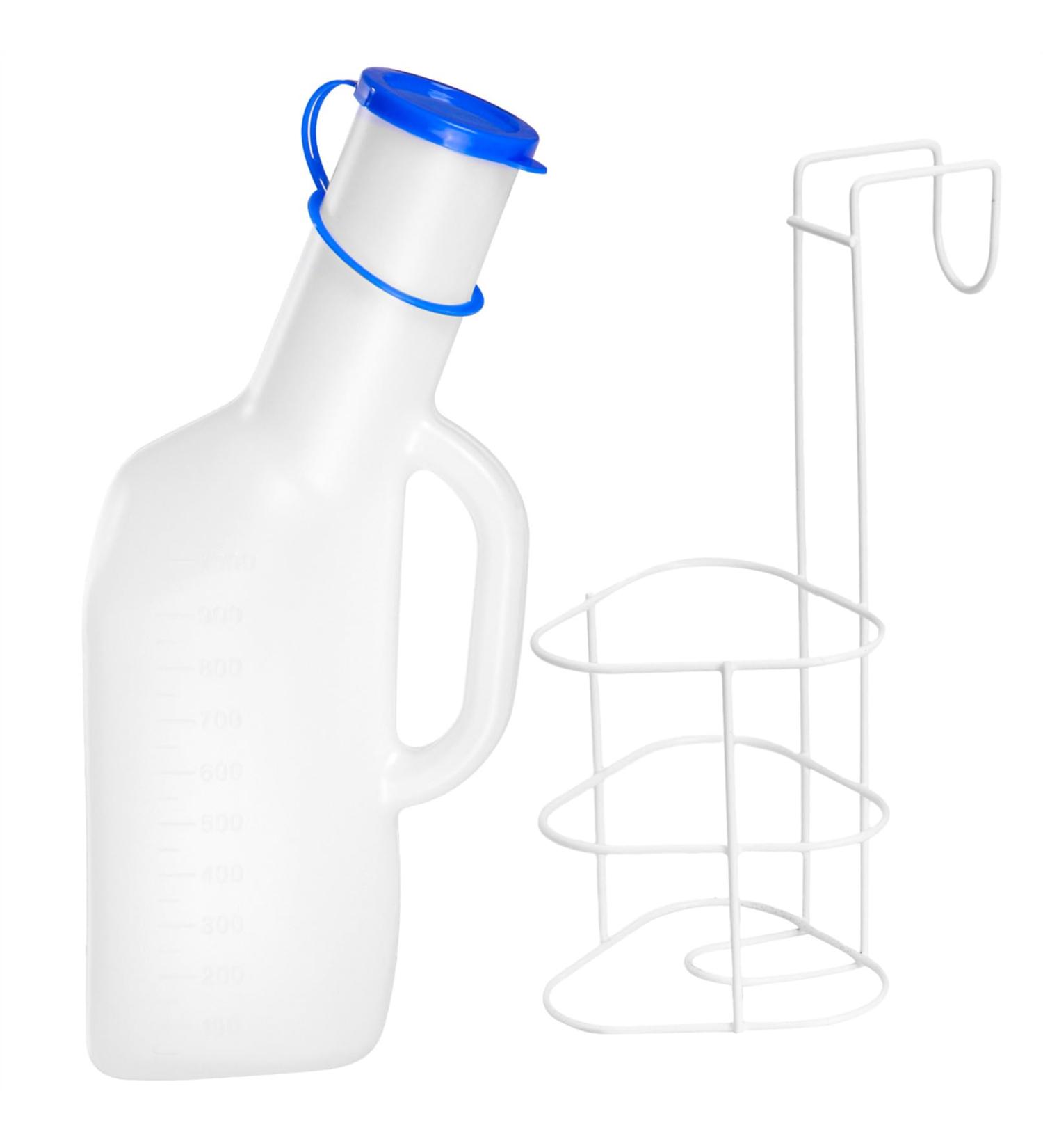 Portable Men's Urinal - 1L Leak-Proof Urine Bottle for Travel & Emergency Use - Mobile Toilet with Bed Holder - Buy Online on GoSupps.com