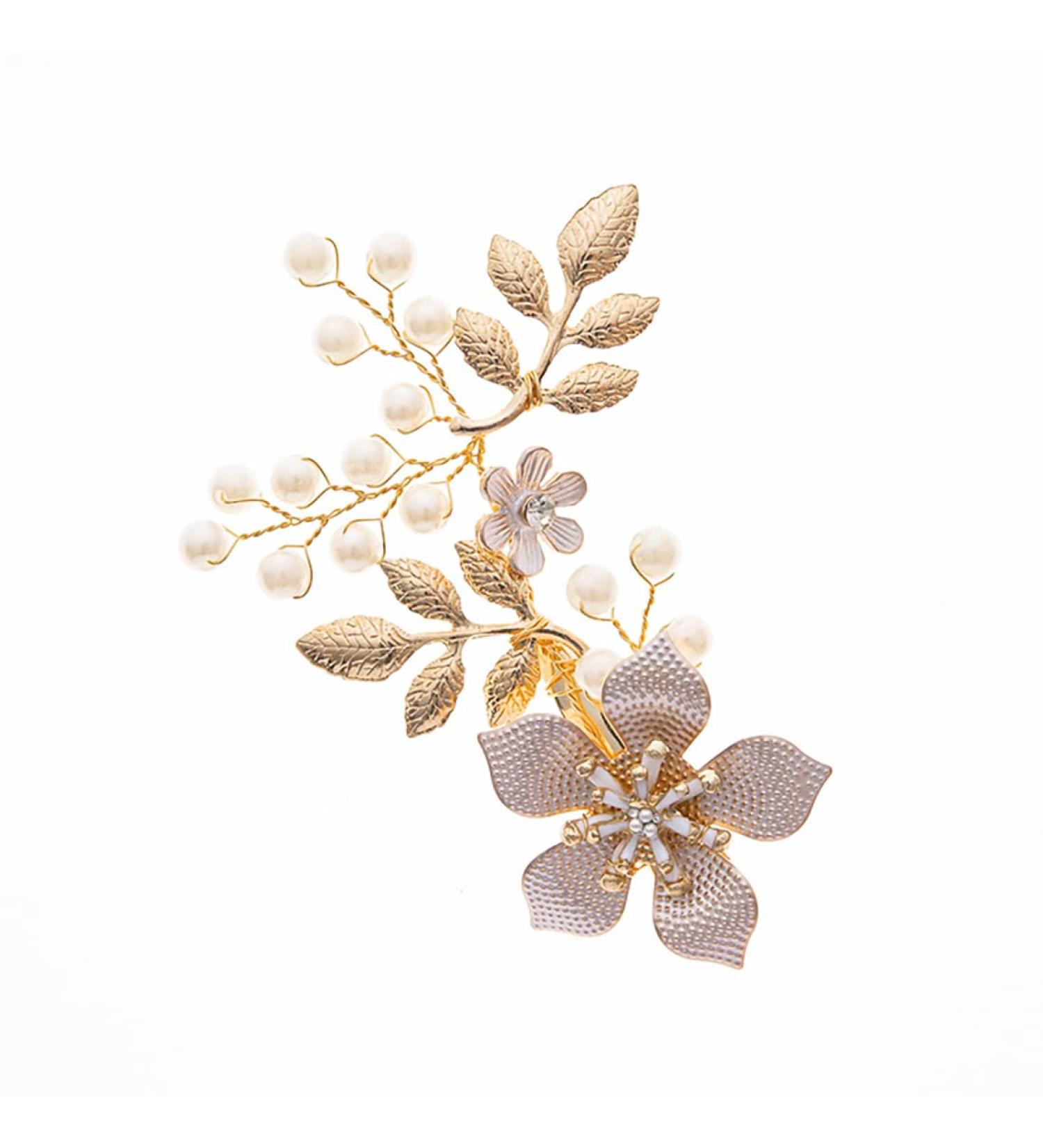 JUSTUSNX Gold Bride Flower Hair Accessories Pearl Crystal Headpiece Wedding Hair Pins Bridal Hair Piece for Women and Girls - Buy Online on GoSupps.com