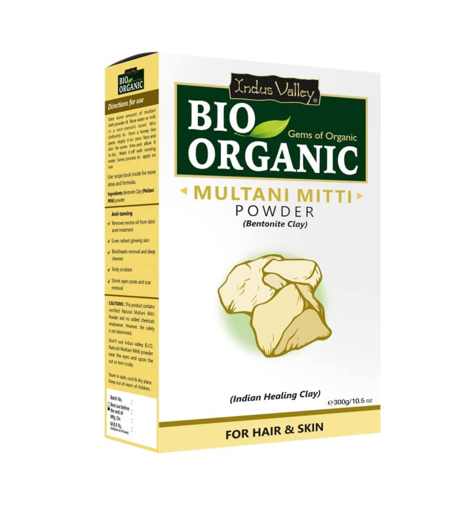 INDUS VALLEY BIO Organic Multani Mitti Powder - 300g | Healing & Bentonite Clay - Buy Online on GoSupps.com