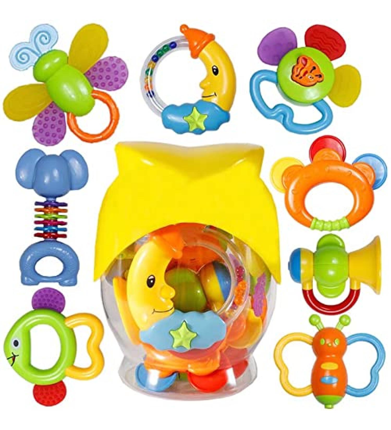 Babies Teether Toys 8pcs Gift Set | Educational Grab Toys for 3-12 Month Infants - Buy Online on GoSupps.com