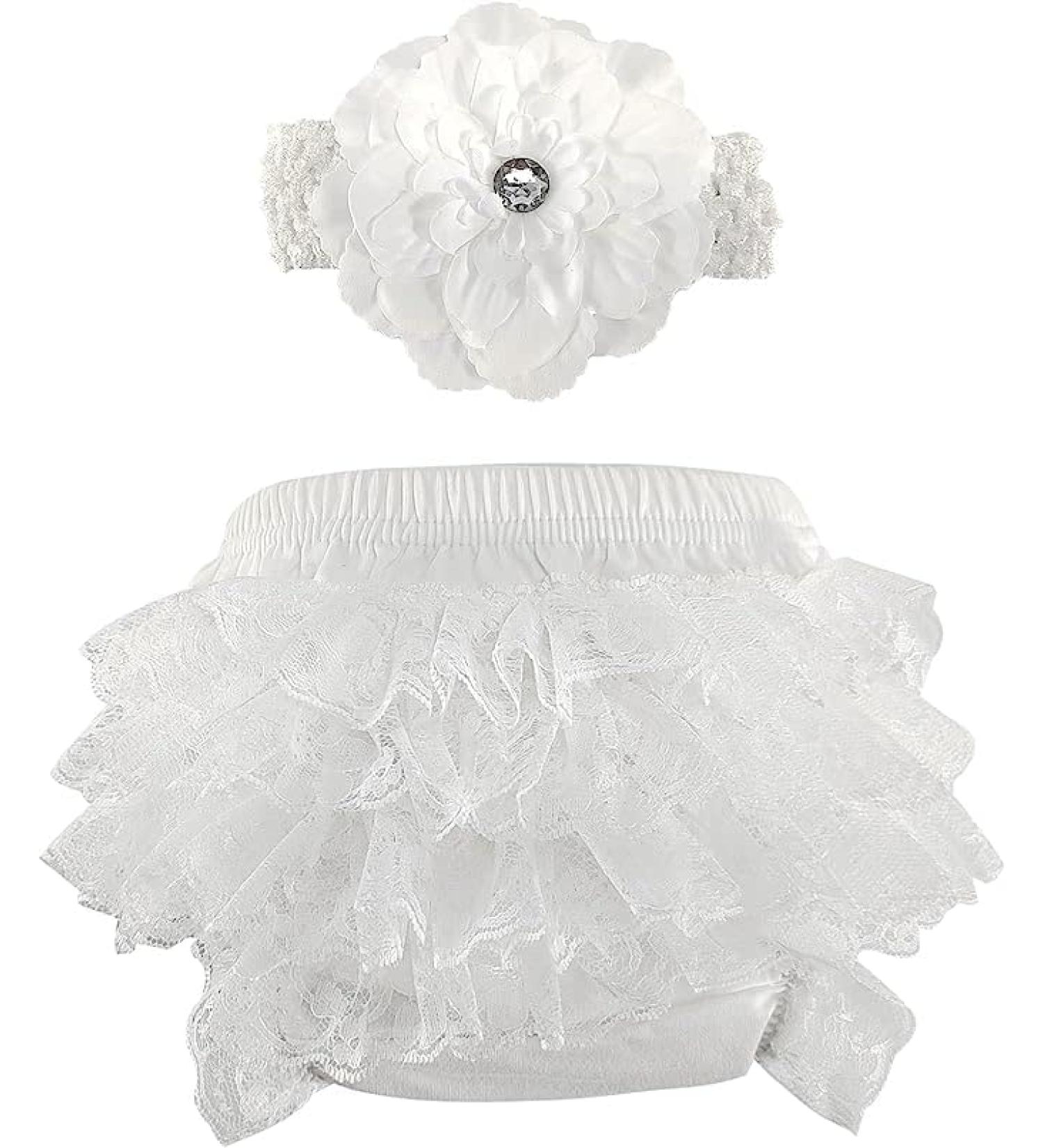 EQLEF Ruffle Bloomers & Lace Nappy Cover Set for Baby Photography Costume - White (1-3 years) - Buy Online on GoSupps.com