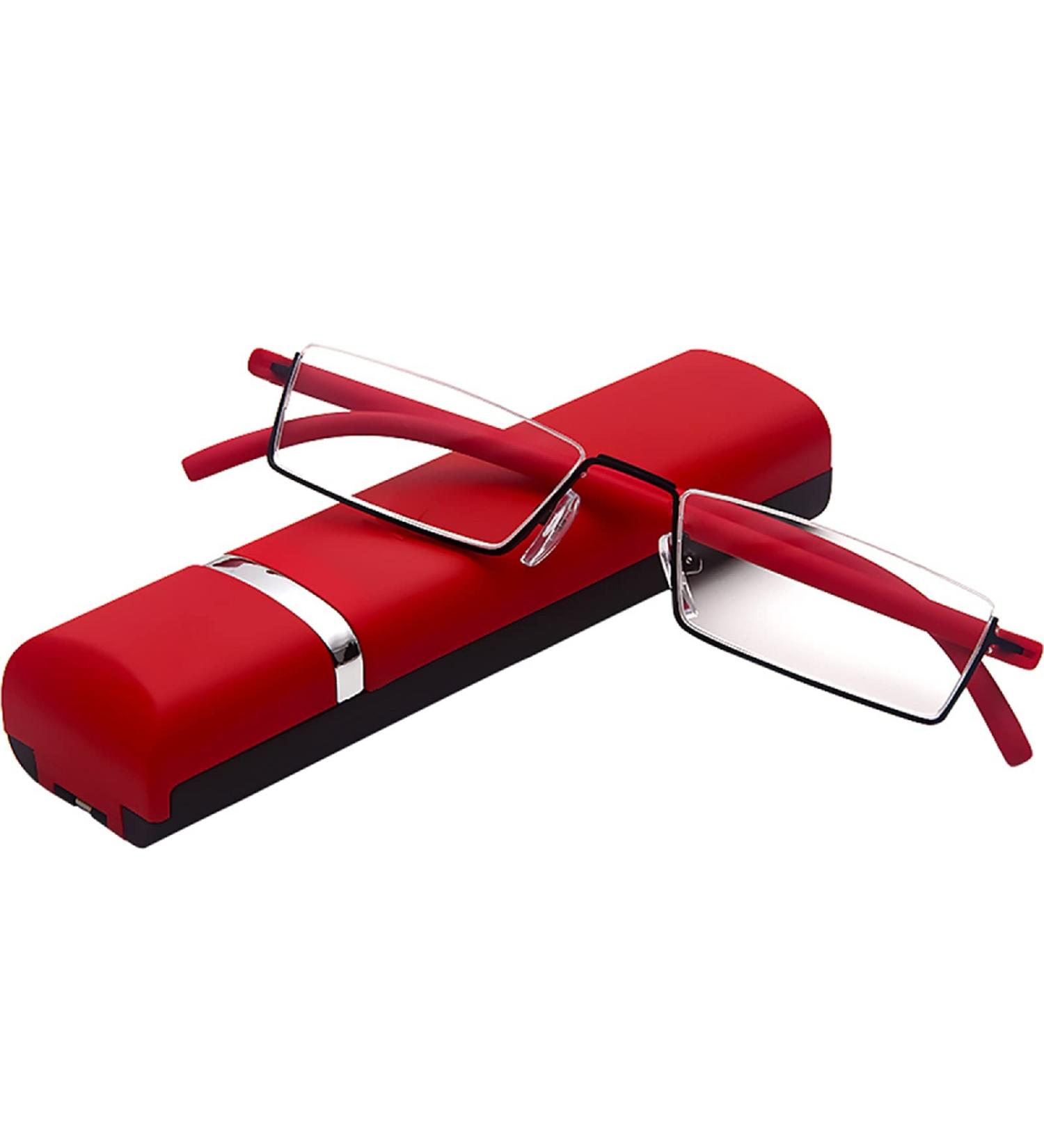 Kokobin Ultra-Light TR90 Reading Glasses | Metal Half-Frame Visual Aid for Men & Women | Red +1.0 Diopters with Glasses Case (1 Pack) - Buy Online on GoSupps.com