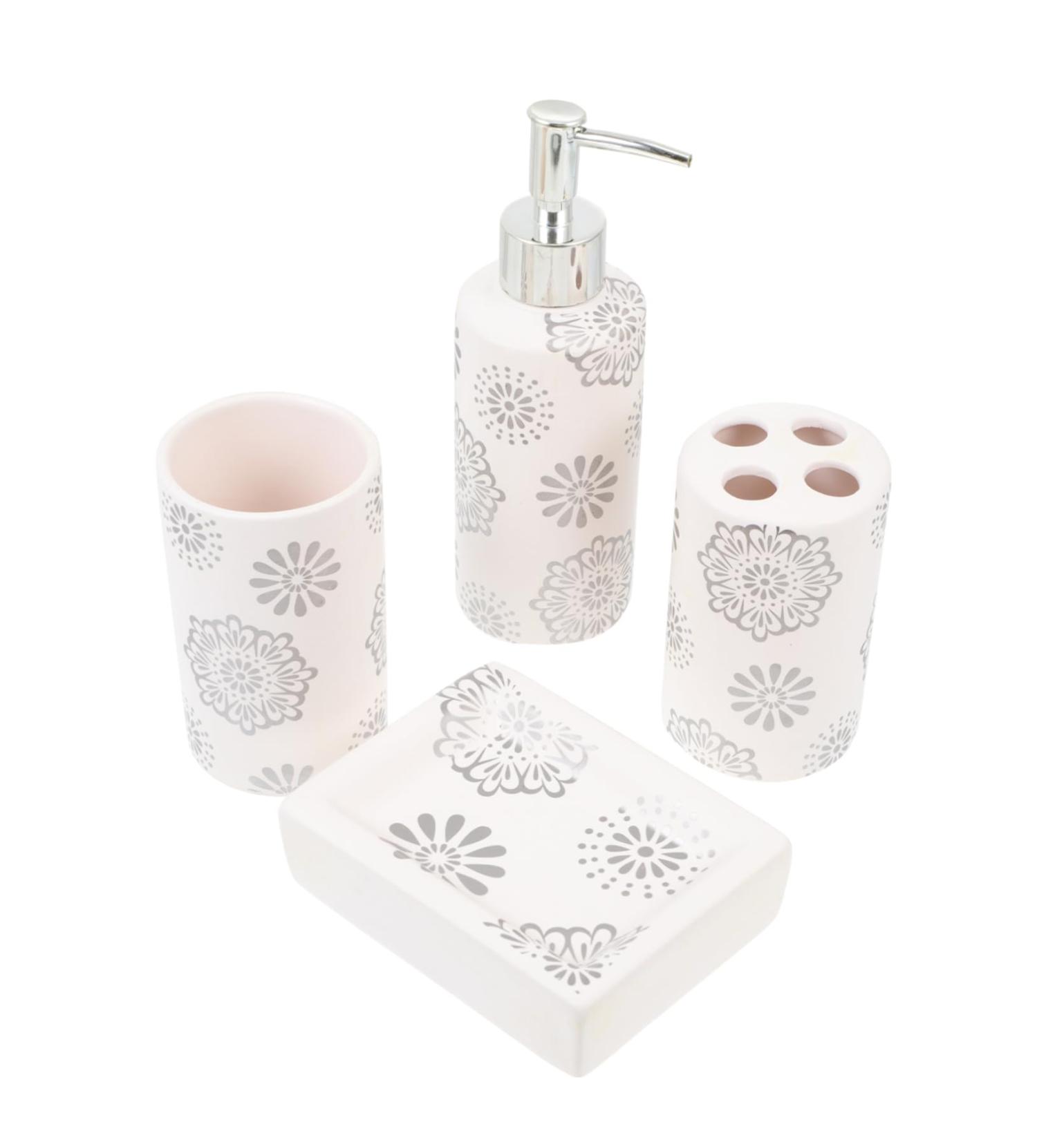 4-Piece Bathroom Accessories Set: Toothbrush Holder Foaming Pumping Bags & Ceramic Tooth Cup - International Shipping Available - Buy Online on GoSupps.com