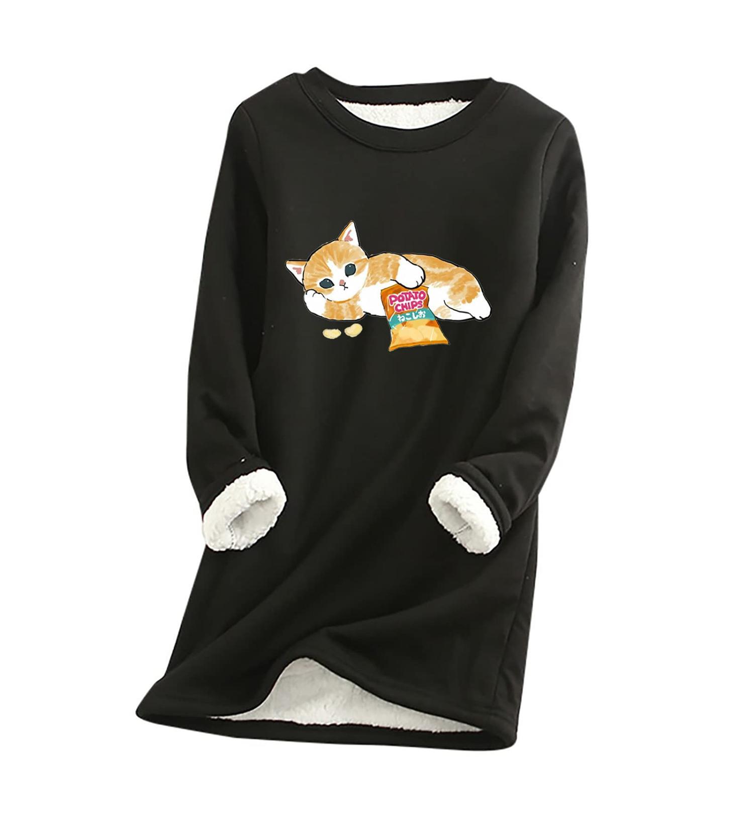 Cute Cat Printed Fleece Sweatshirt for Women - XX-Large - Buy Online on GoSupps.com