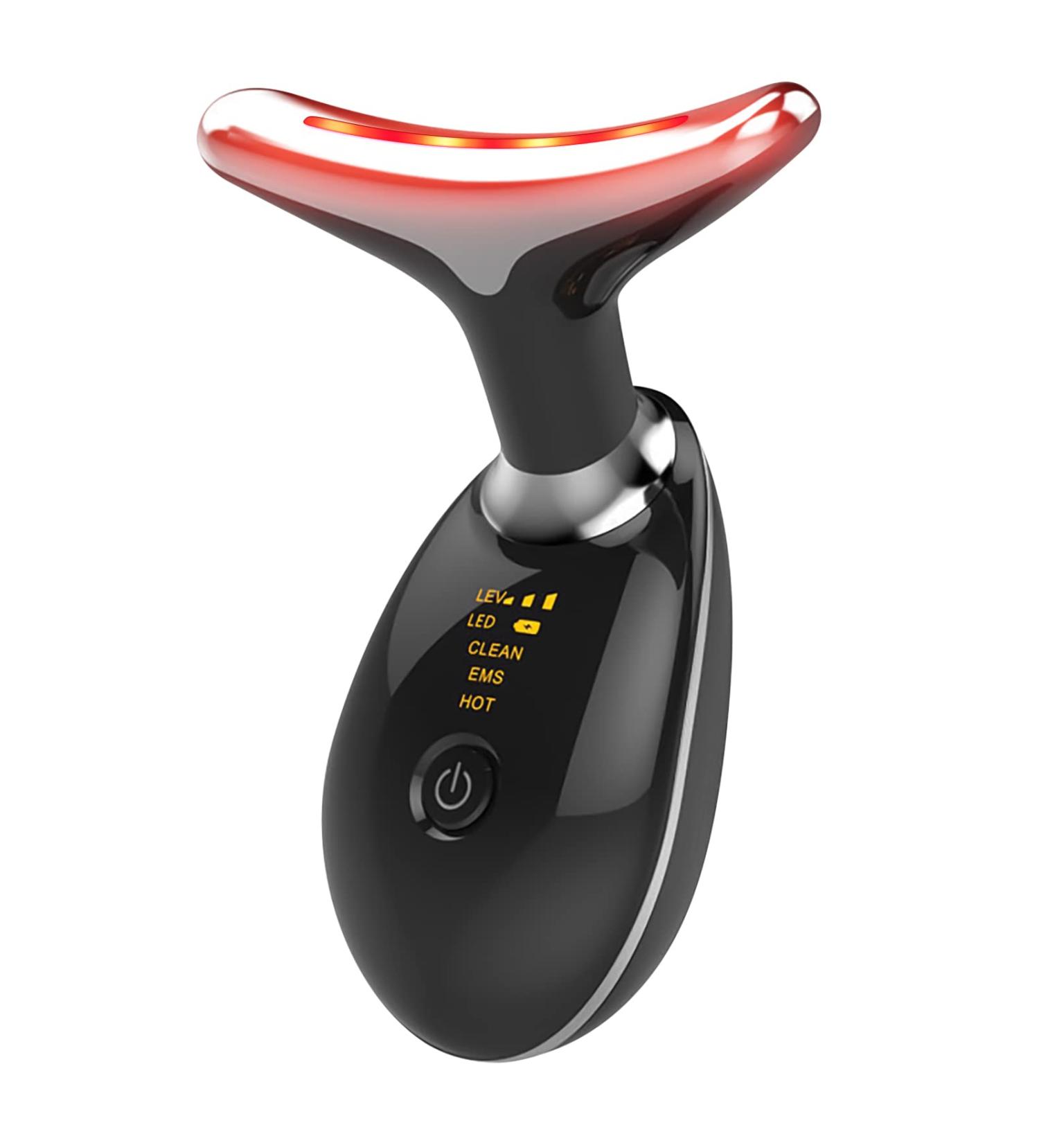 7 Color LED Red Light Therapy Face & Neck Beauty Device - Skin Rejuvenation & Tightening - Glossy Black - Buy Online on GoSupps.com