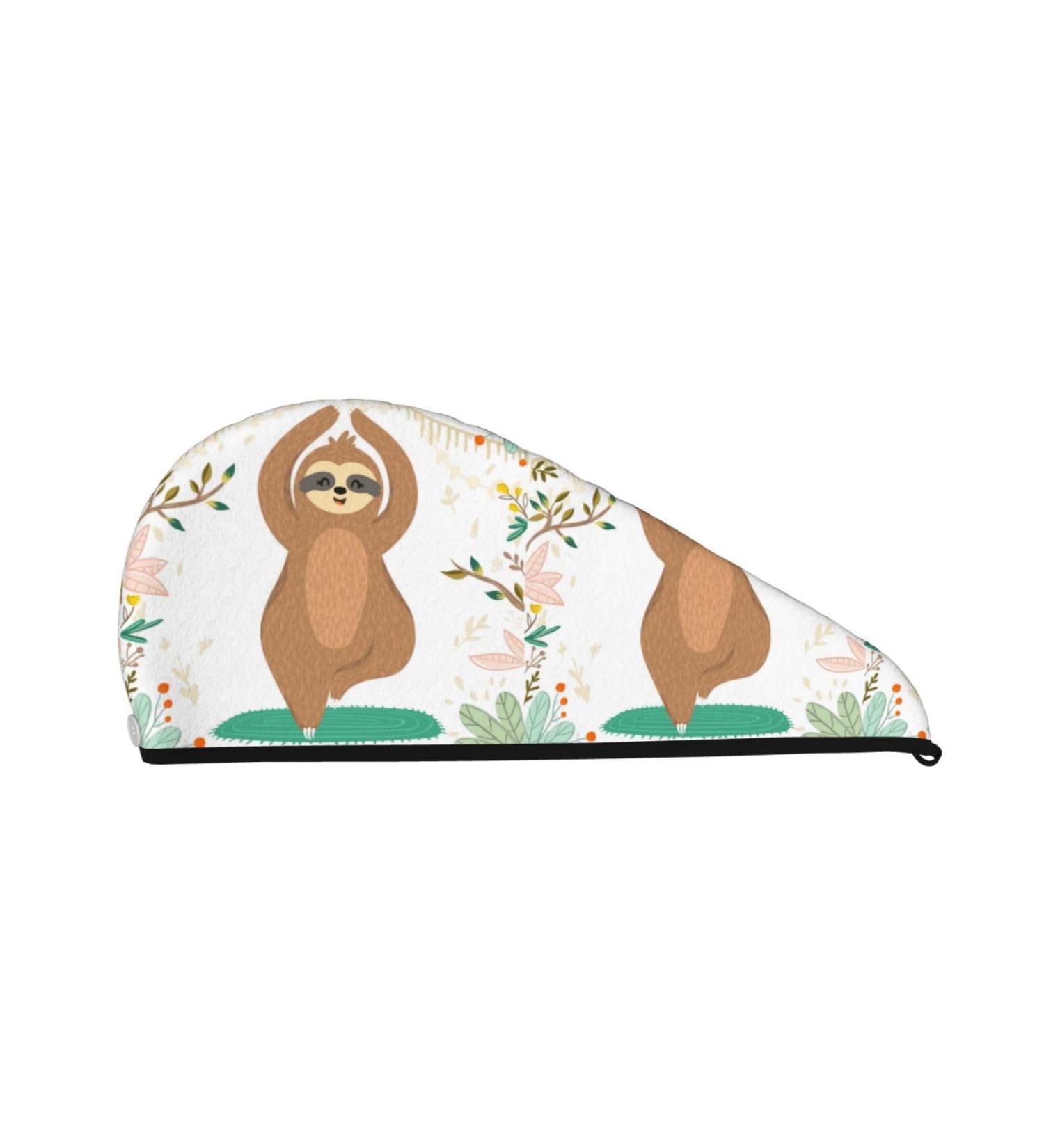 Buy Cute Sloth Yoga Pose Microfiber Hair Towel | Super Absorbent Coral Velvet Wrap for Women - Perfect for Long Curly & Thick Hair - Buy Online on GoSupps.com