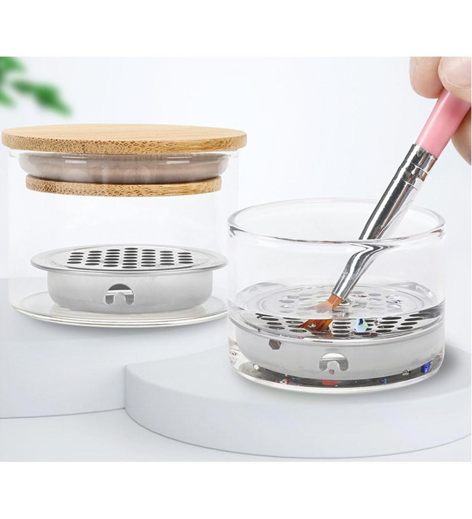 Premium Nail Art Brushes Cleaning Cup - Stainless Steel Mesh & Crystal Design for Glitter & Bead Pens | International Shipping Available - Buy Online on GoSupps.com