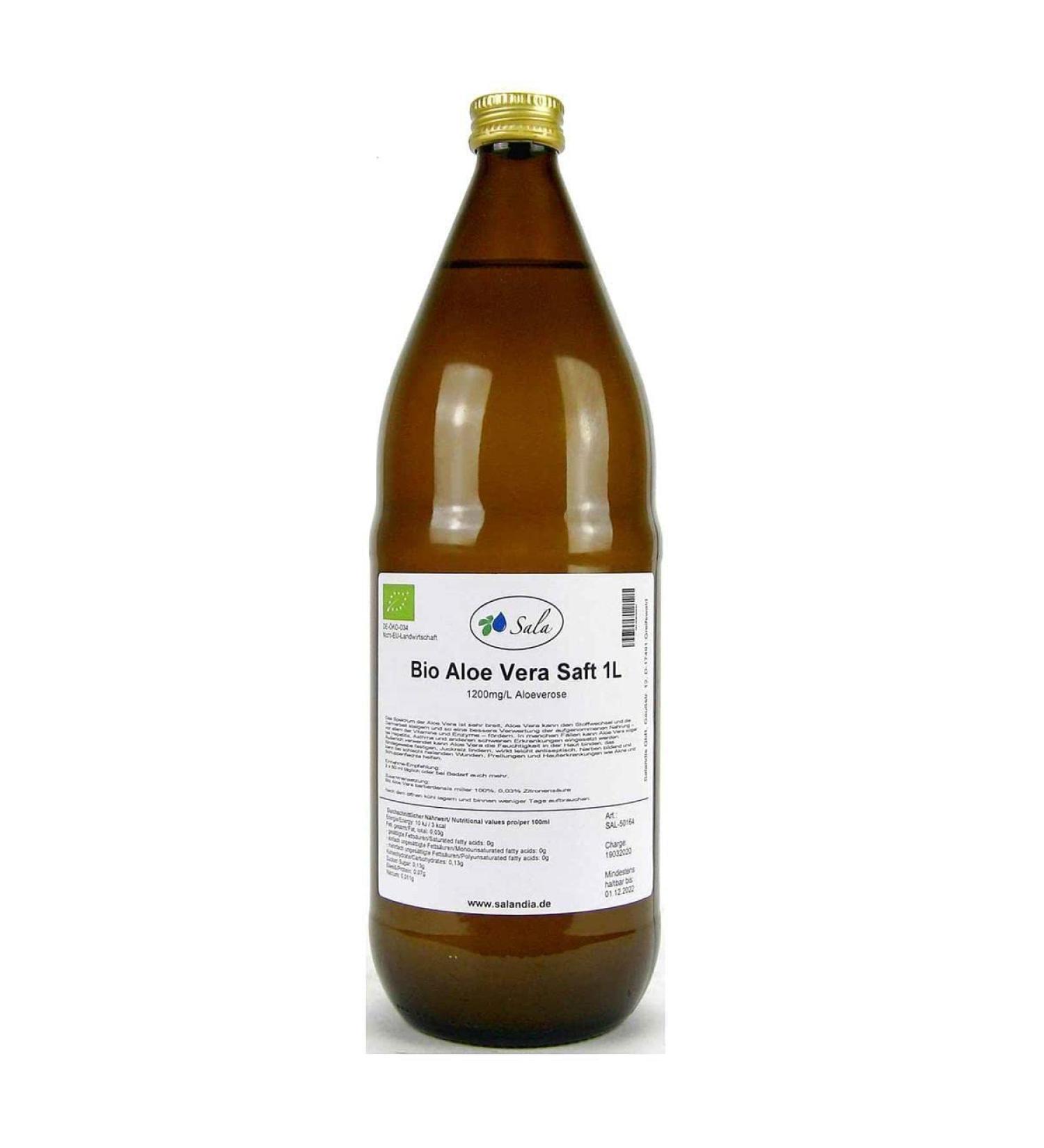 Sala Aloe Vera Juice 100% Direct Juice 1200mg/L Aloverose ORGANIC 1 L 1000 ml Glass Bottle