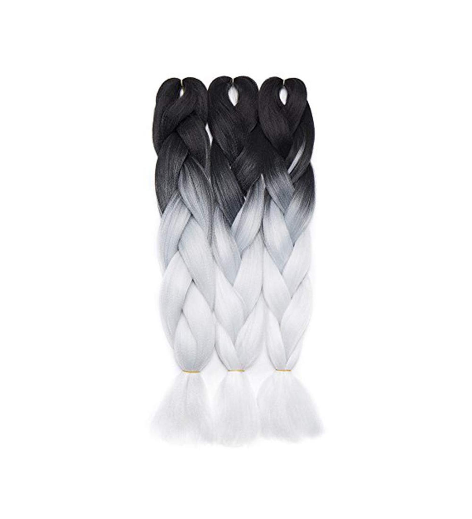 3 Pieces Braiding Hair Extension Ombre Synthetic Crochet Twists 24" Inches Hair Braids Heat-Resistant - Black to White(Weight:300g) - Buy Online on GoSupps.com