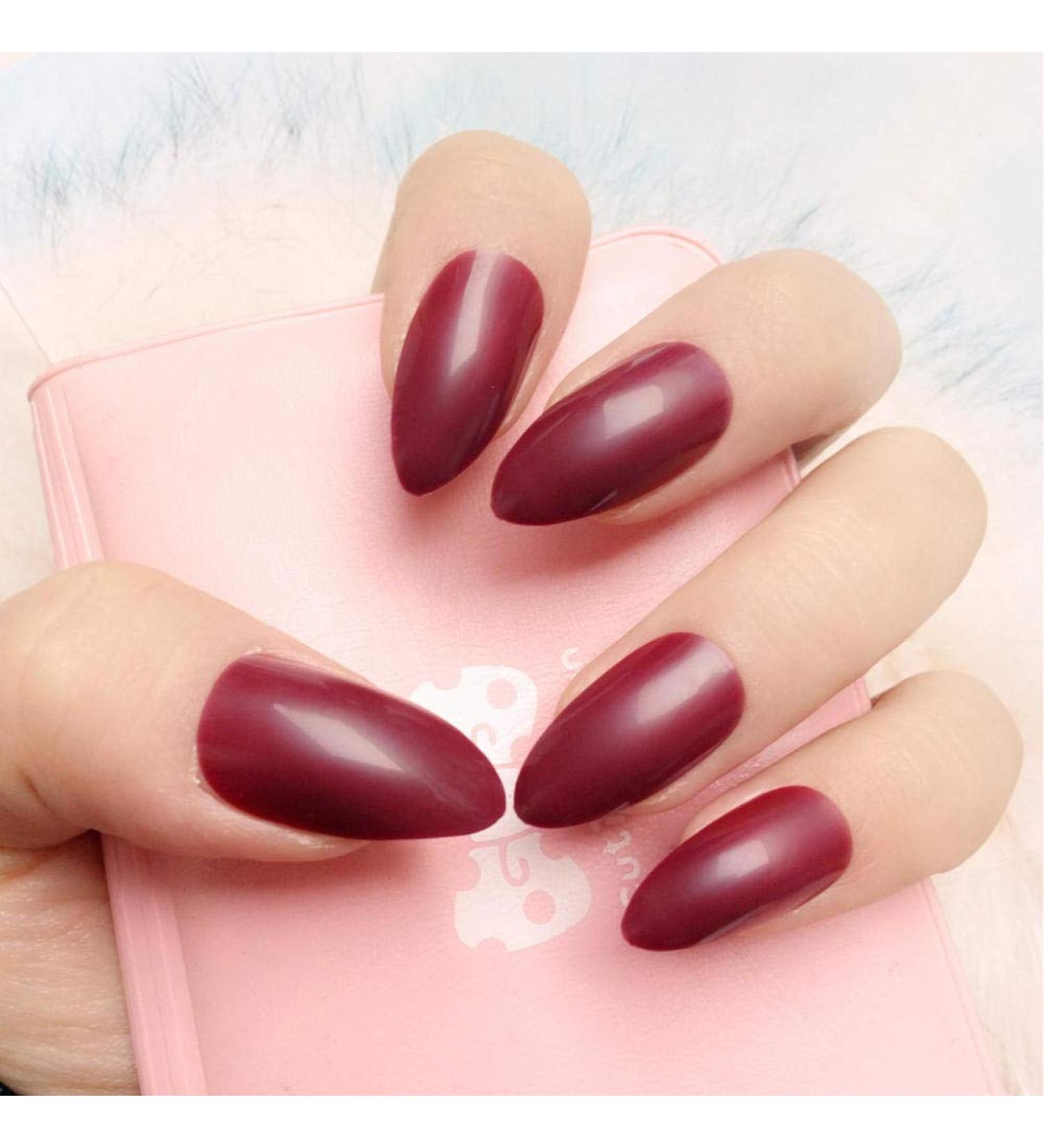 Dark Red Csch Artificial Nails | Short Acrylic Pointed Art Nails | Premium High-Heel Manicure Tools for International Shipping - Buy Online on GoSupps.com