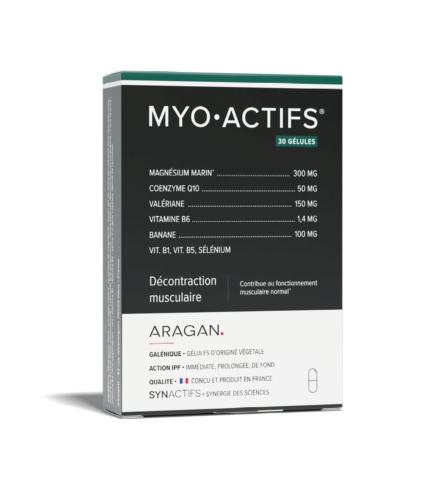 ARAGAN - Synactives - Myoactives - Muscle Relaxation Food Supplement - Marine Magnesium Coenzyme Q10 Valerian Vitamins - 30 capsules - 15 days to 1 month of intake - Made in France - Buy Online on GoSupps.com