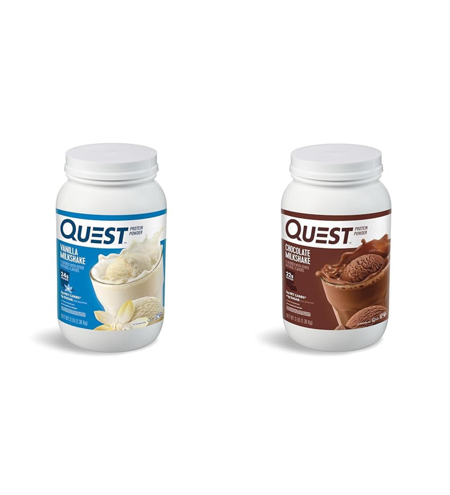 Quest Nutrition Vanilla Milkshake Protein Powder 24g of Protein 1g of Sugar Low Carb & Chocolate Milkshake Protein Powder 22g Protein 1g Sugar Low Carb Gluten Free - Buy Online on GoSupps.com