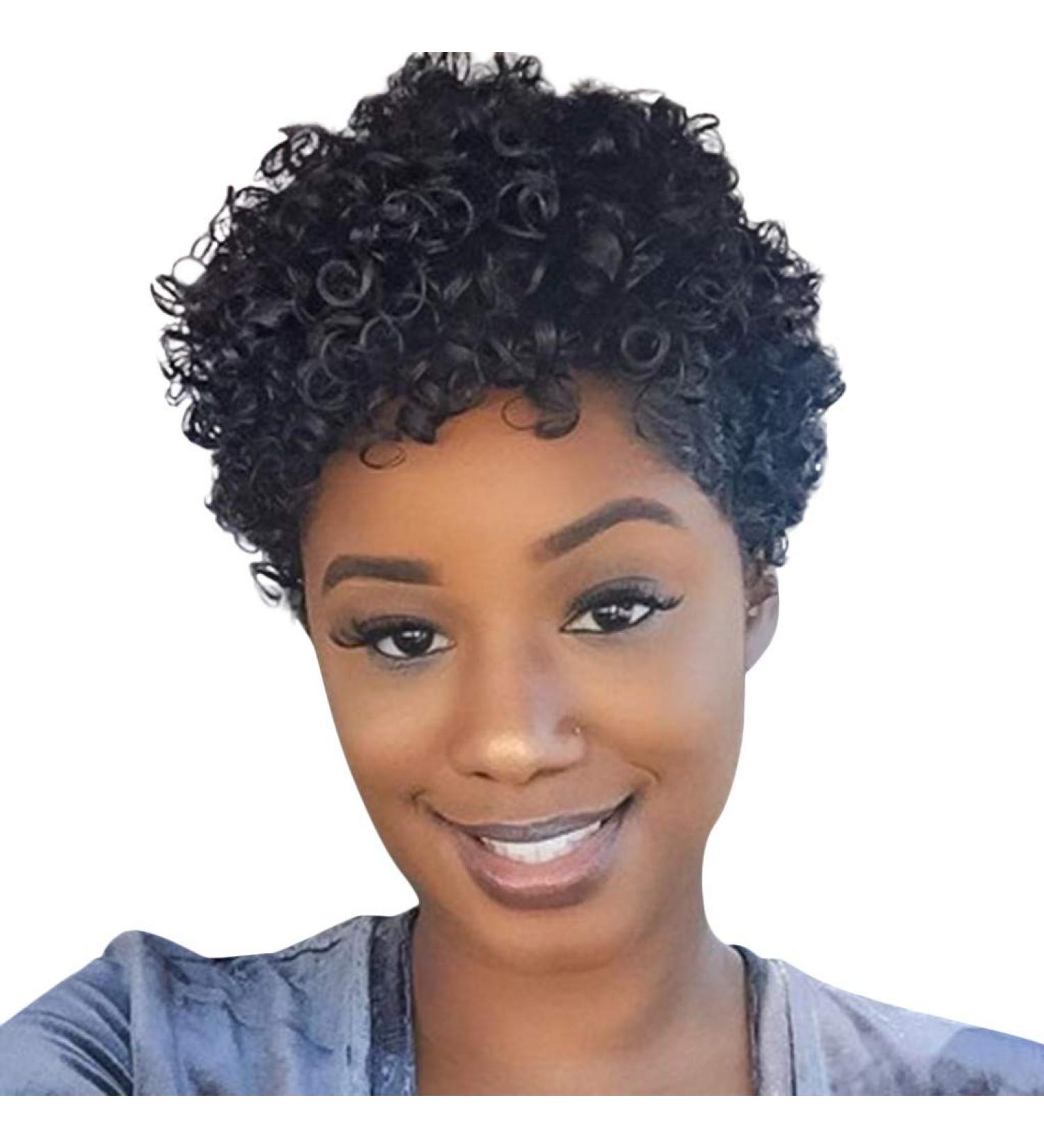 Wall black success women short afro curly hair peruecke women african bob explosive wig party wigs curly short wavy hair (black) (black) (black)