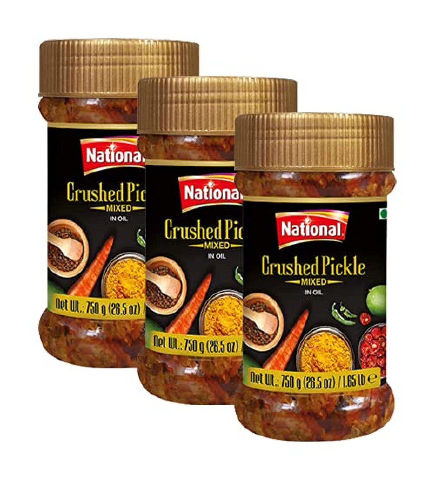 National Foods Crushed Pickle 26.50 oz (750g) Sour & Spicy Traditional South Asian Relish | Zesty & Tangy Achaar | PET Jar | Pack of 3 Crushed (750g) 750 g (Pack of 3) - Buy Online on GoSupps.com