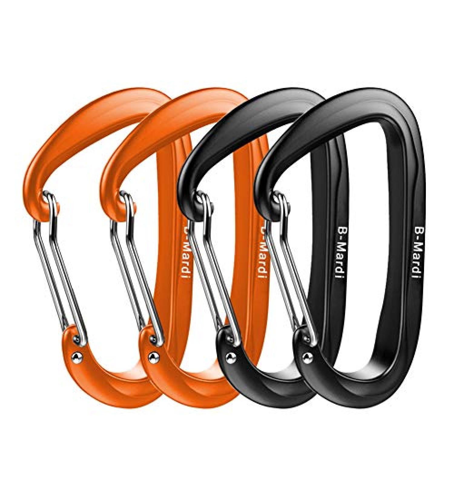 B-Mardi Lightweight Heavy Duty Locking Carabiner Clips - 12kN (2697 lbs) - Black+Orange - 4pcs - Buy Online on GoSupps.com