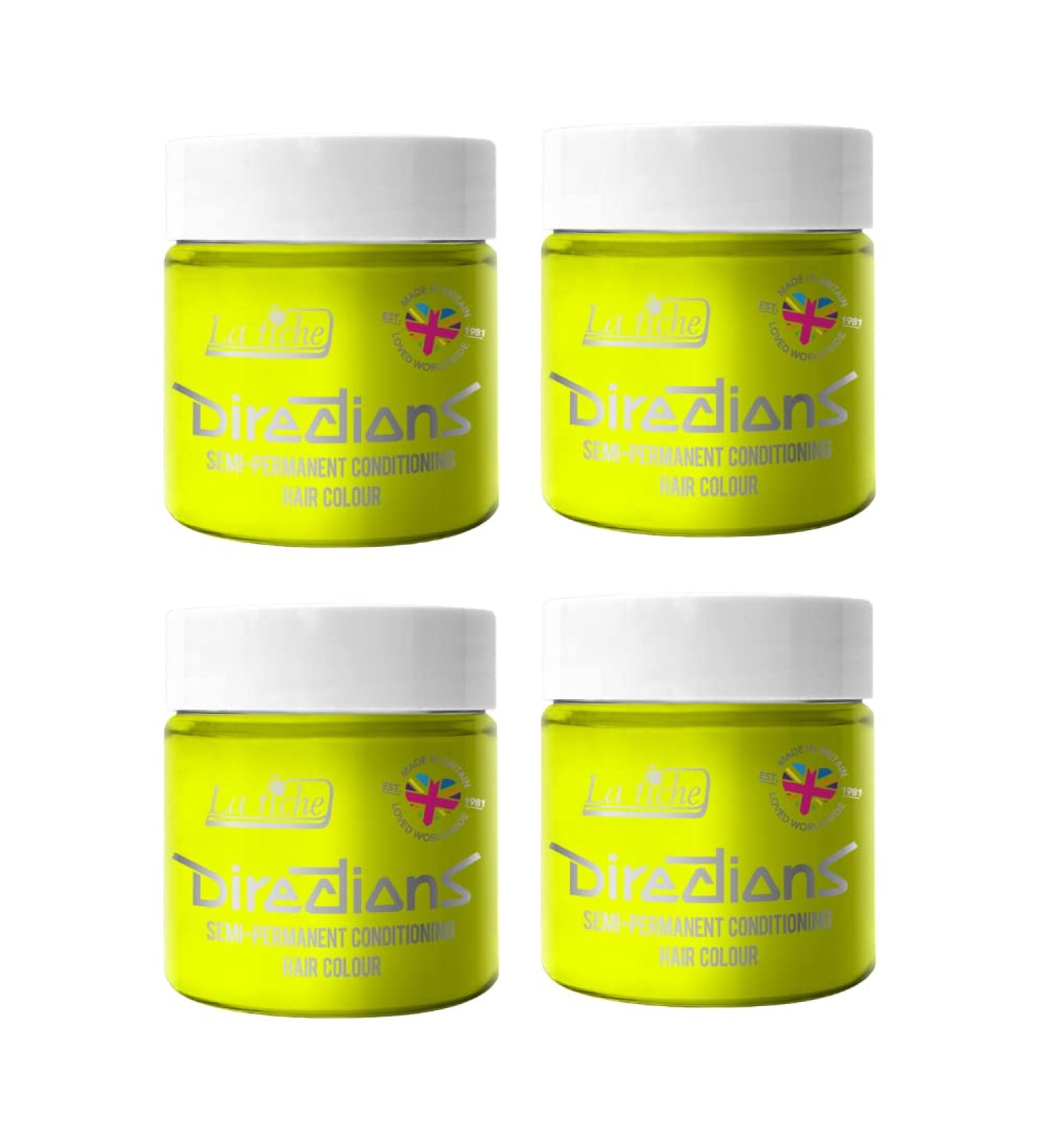 4x La Riche Directions Semi-Permanent Hair Color 100ml Tub - Fluorescent Yellow Fluorescent Yellow 100 ml (Pack of 4)