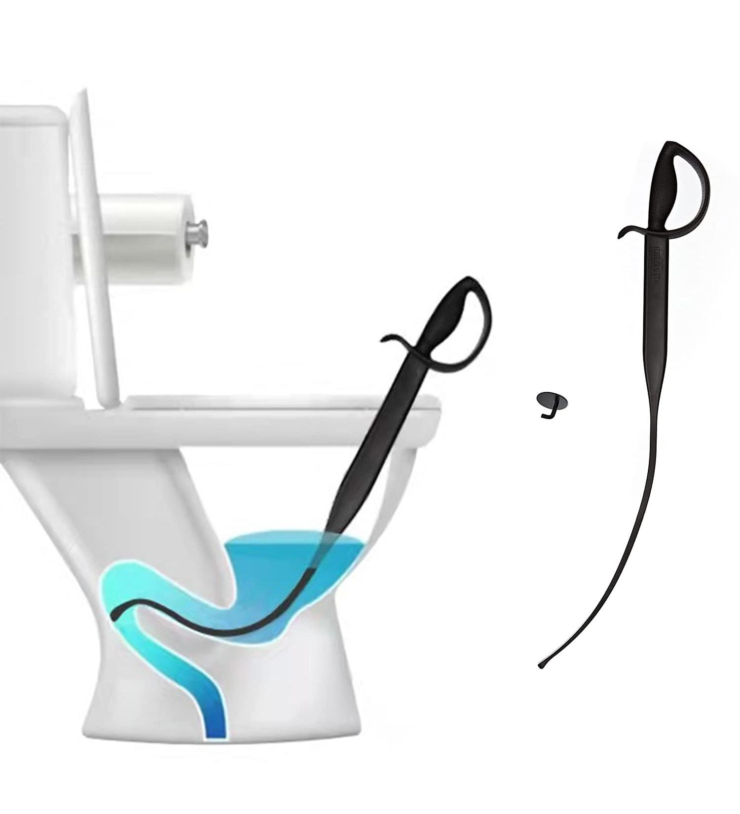 Toilet Sword Drain Snake Clog Remover w/ Holder - Bathroom Plunger & Opener - Buy Online on GoSupps.com